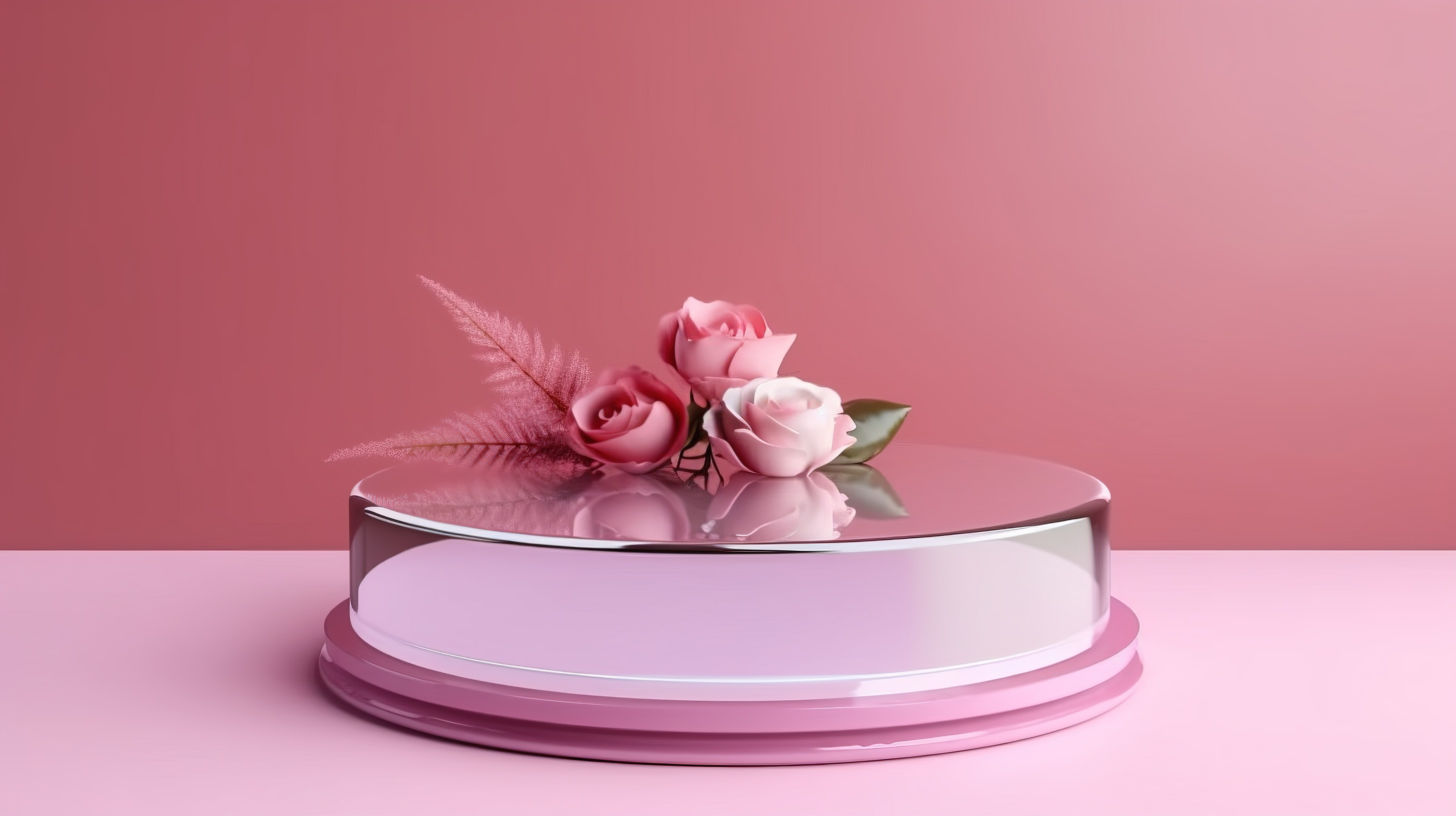 带有粉色和玫瑰色眼镜的展示台 3D 渲染，用于产品展示图片
