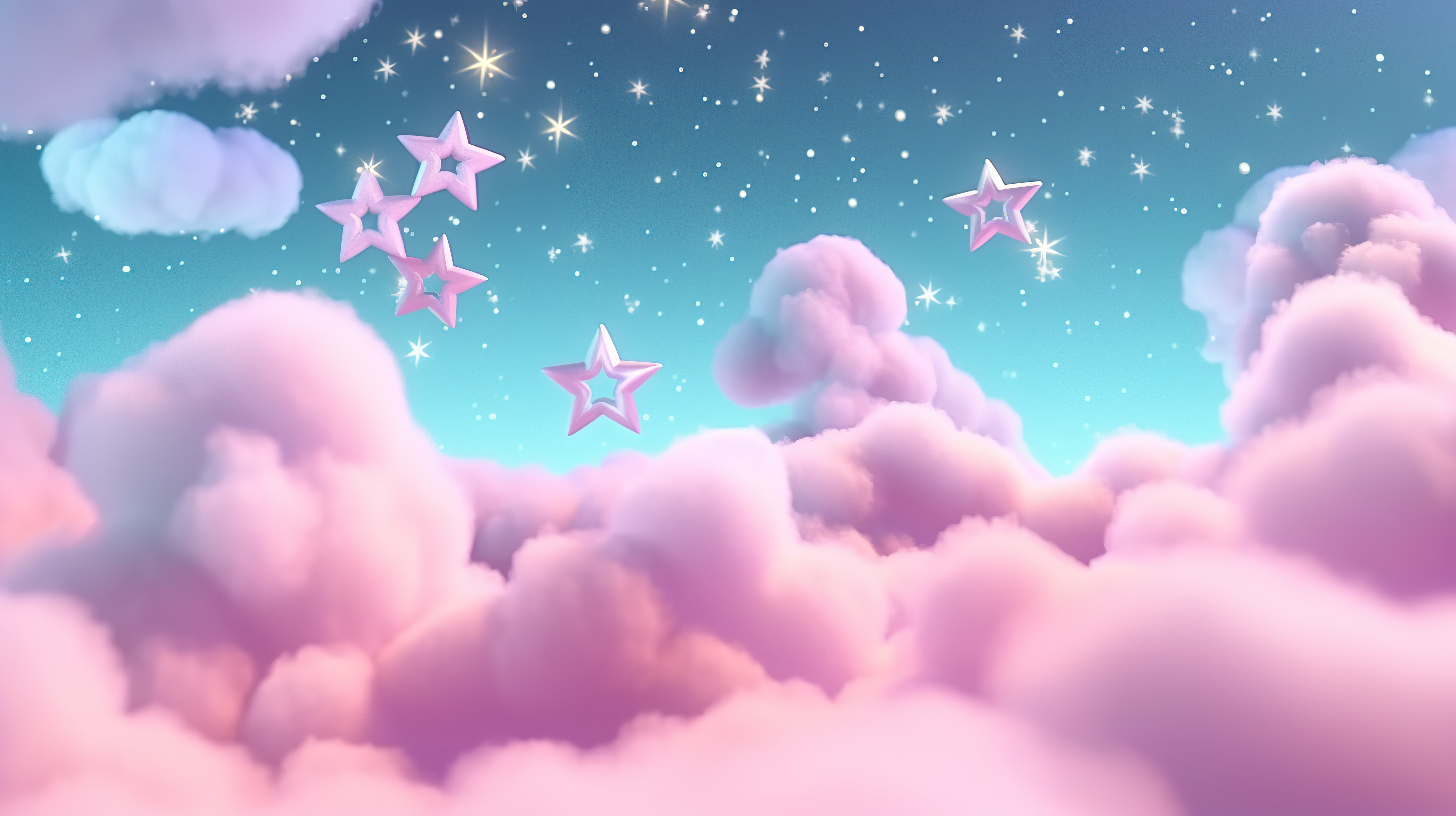 柔和的梦境天上的云朵和星星的 3D 渲染图像图片