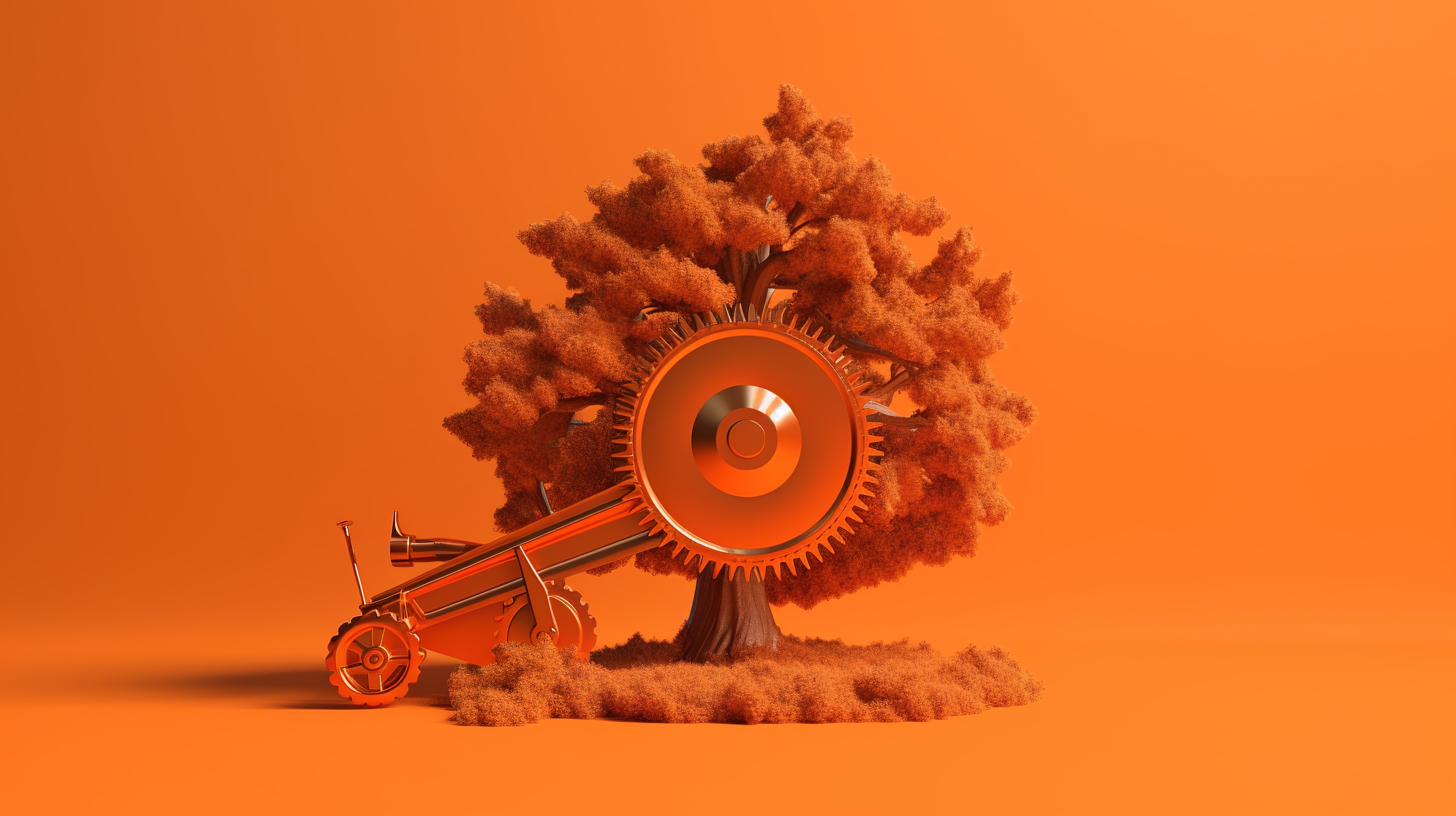 橙色背景下单色树锯的 3D 渲染图片