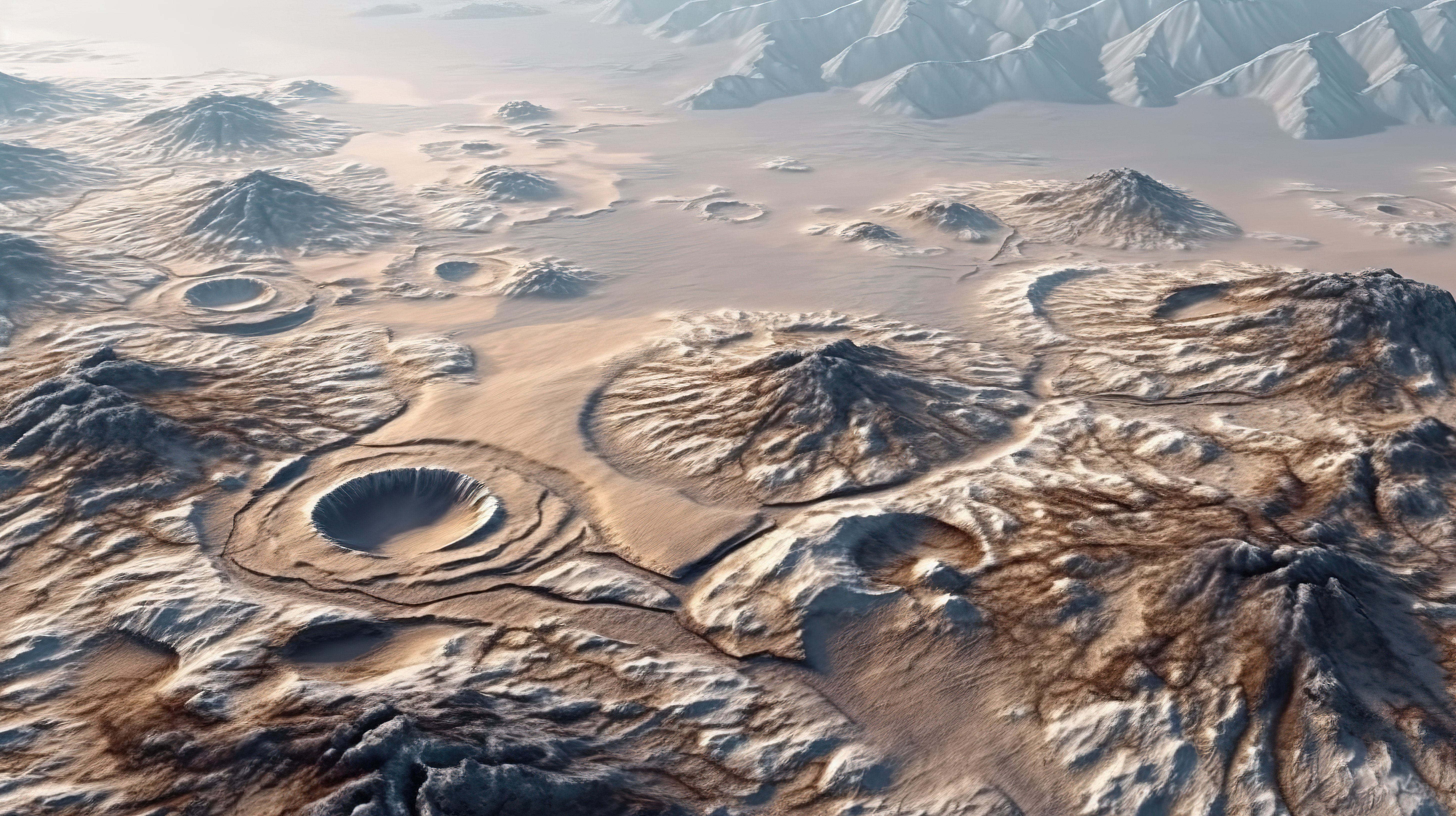 落基山远景抽象景观与令人惊叹的 3D 陨石坑地形图片