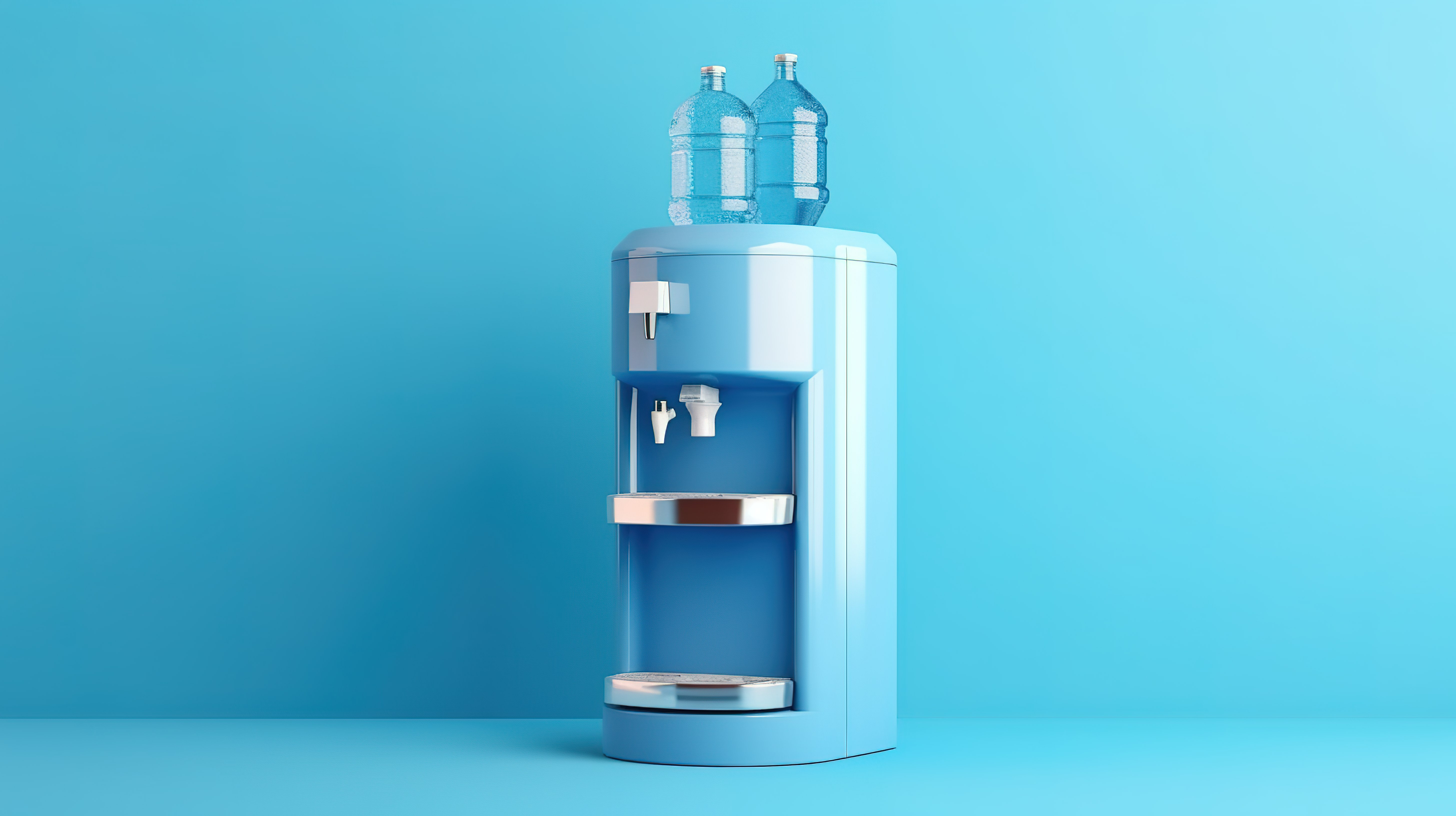 蓝色背景 3d 渲染上的瓶装饮水机图片
