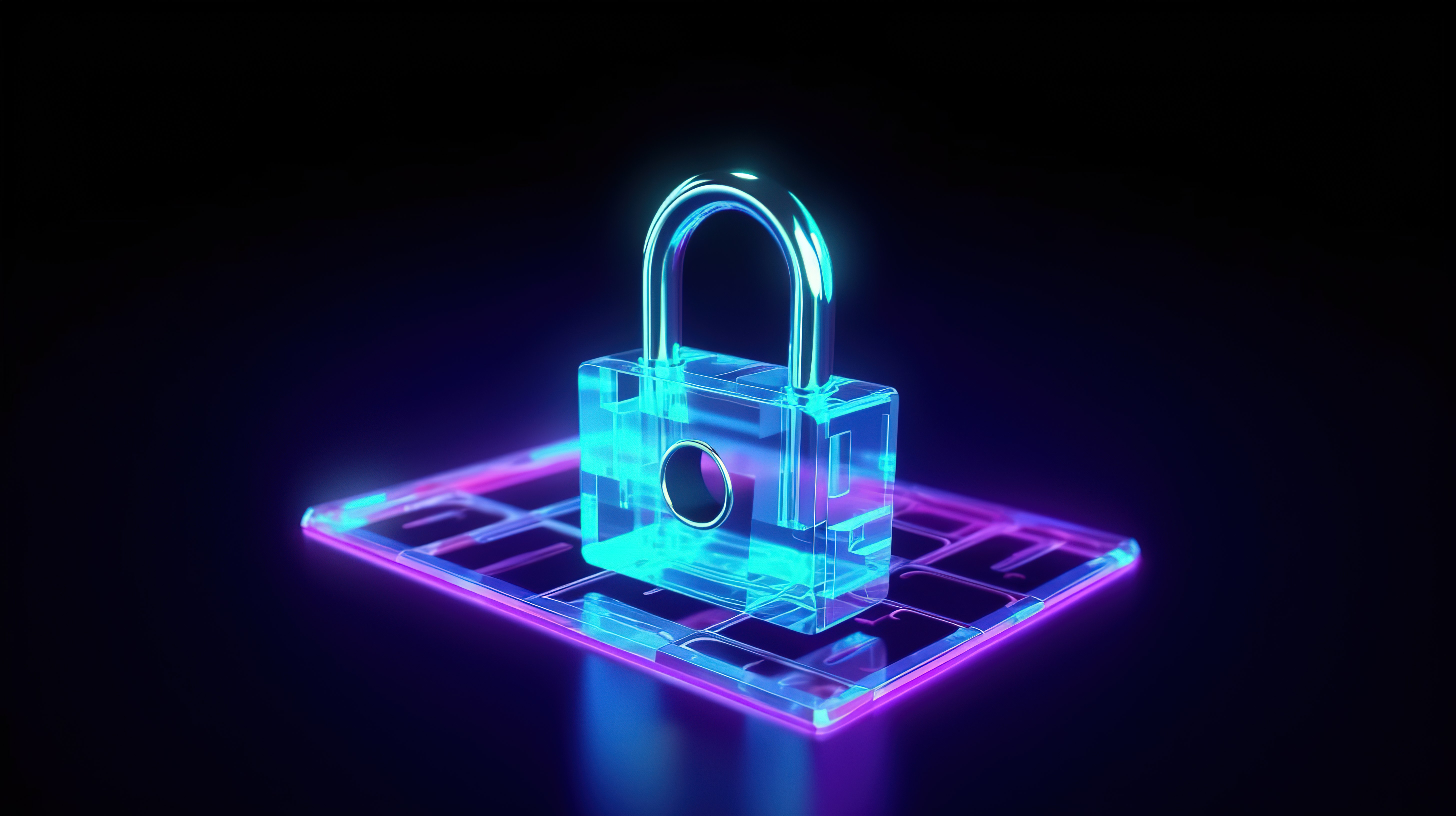 保护您的数据 蓝色背景上全息图锁的 3D 渲染图片