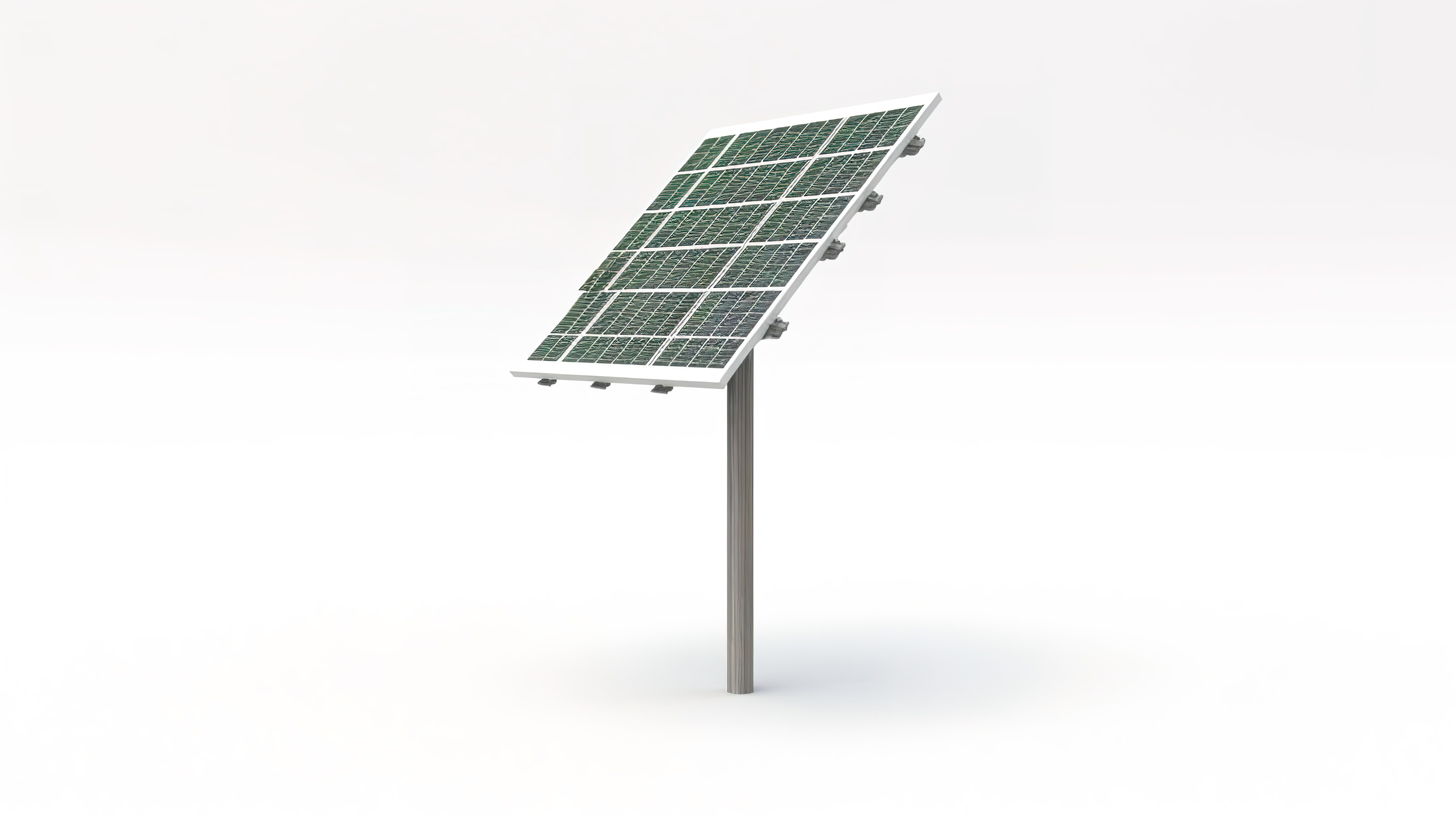 绿色能源解决方案光伏太阳能电池板在白色背景上呈现的 3d 杆上图片