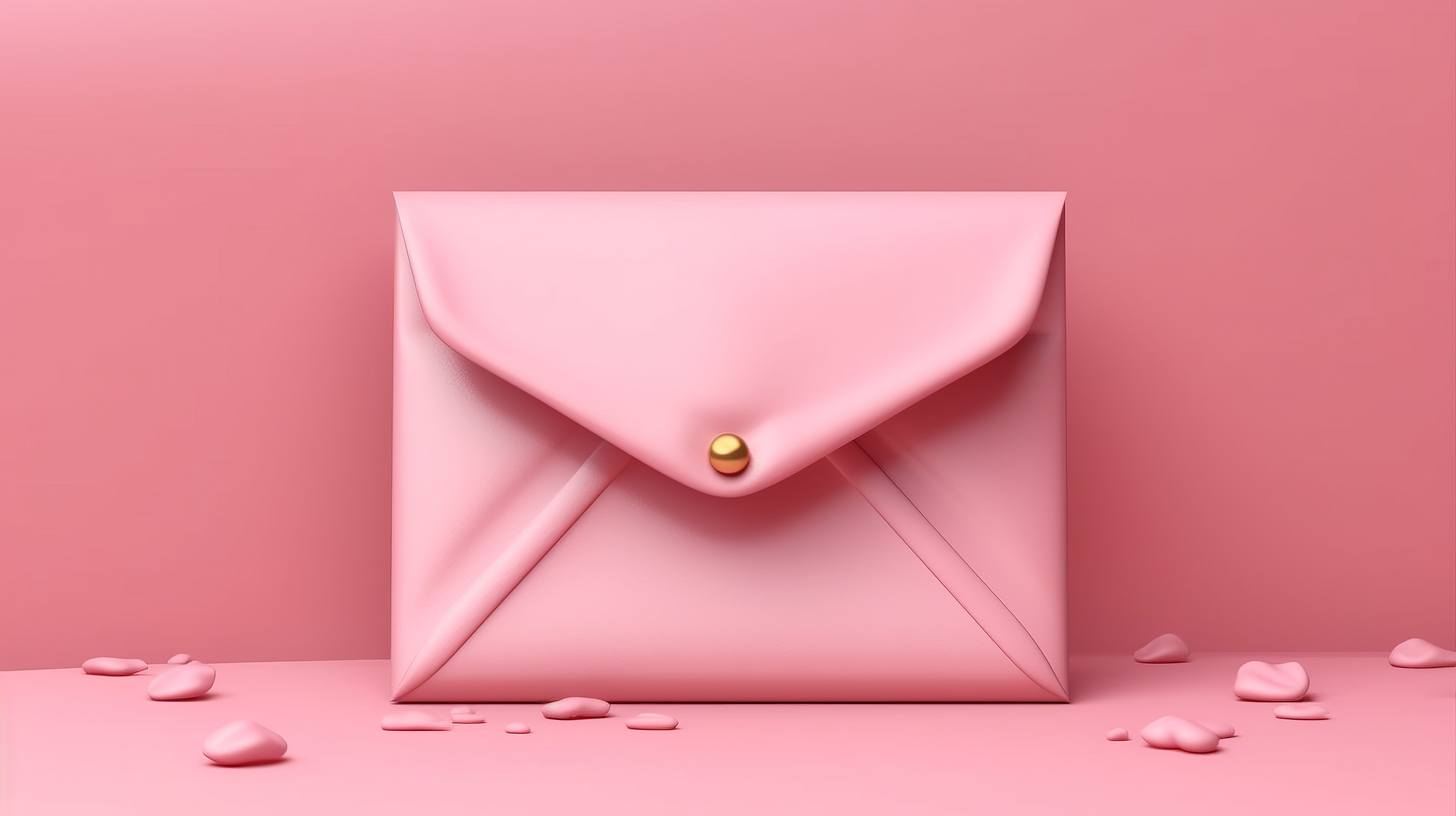 粉红色背景下开放粉红色信封内空白卡的 3D 渲染图片