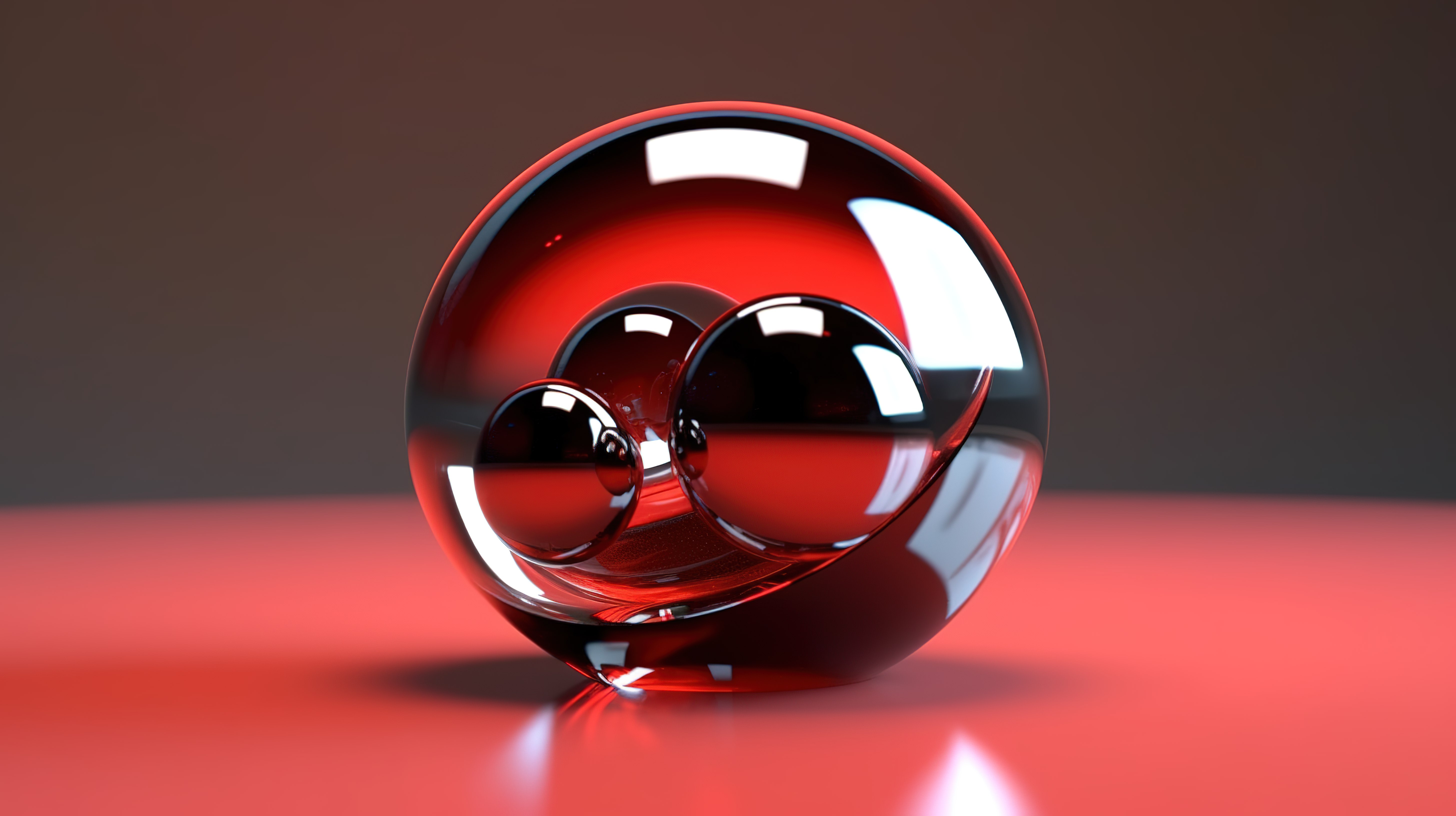 具有极简主义风格的红色玻璃球体的当代抽象设计 3D 渲染图片