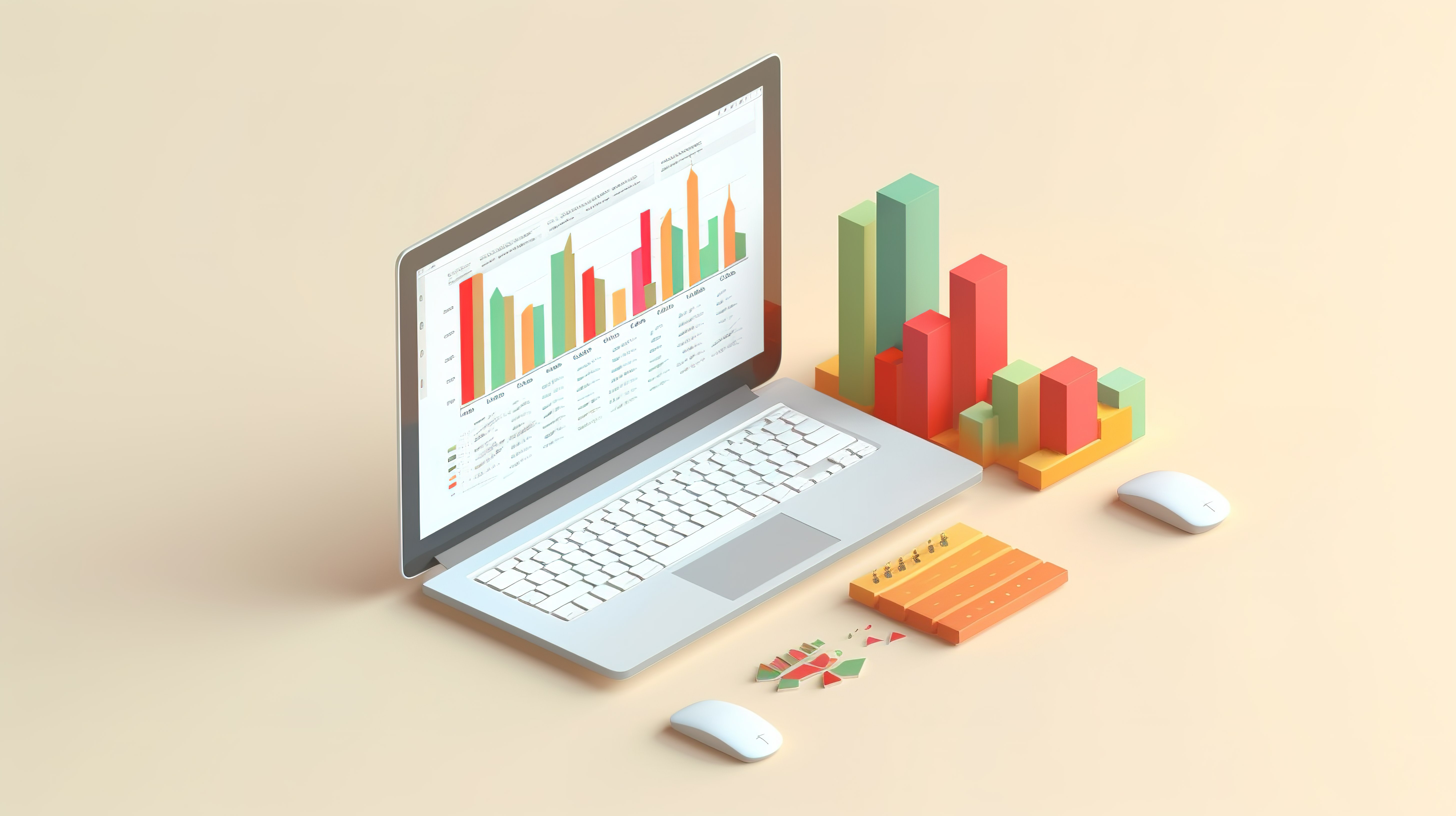 3D 渲染网络开发数据分析财务报告和在线营销概念的插图图片