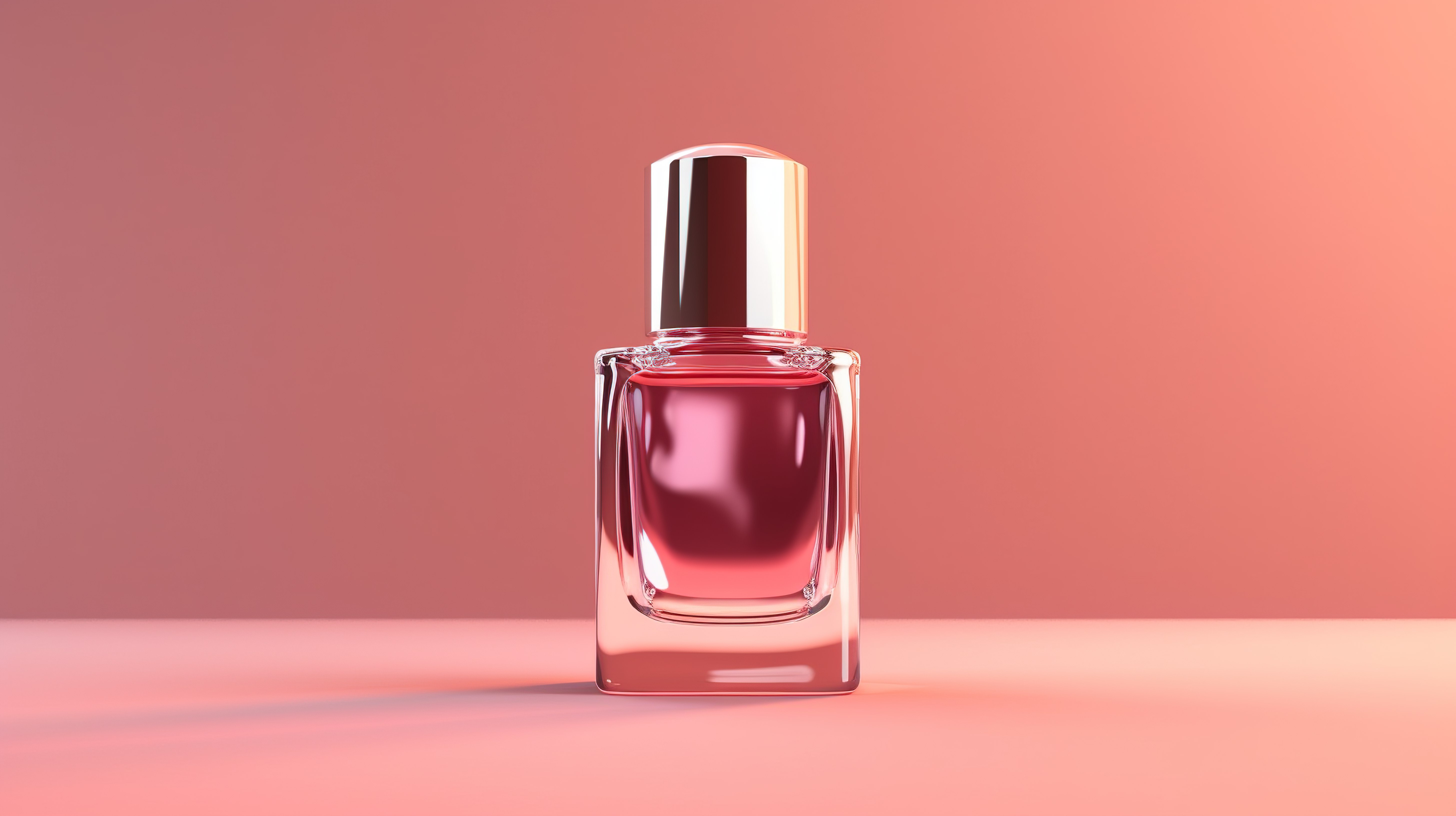 粉红色背景迷人化妆品展示玻璃瓶中指甲油的 3D 插图图片