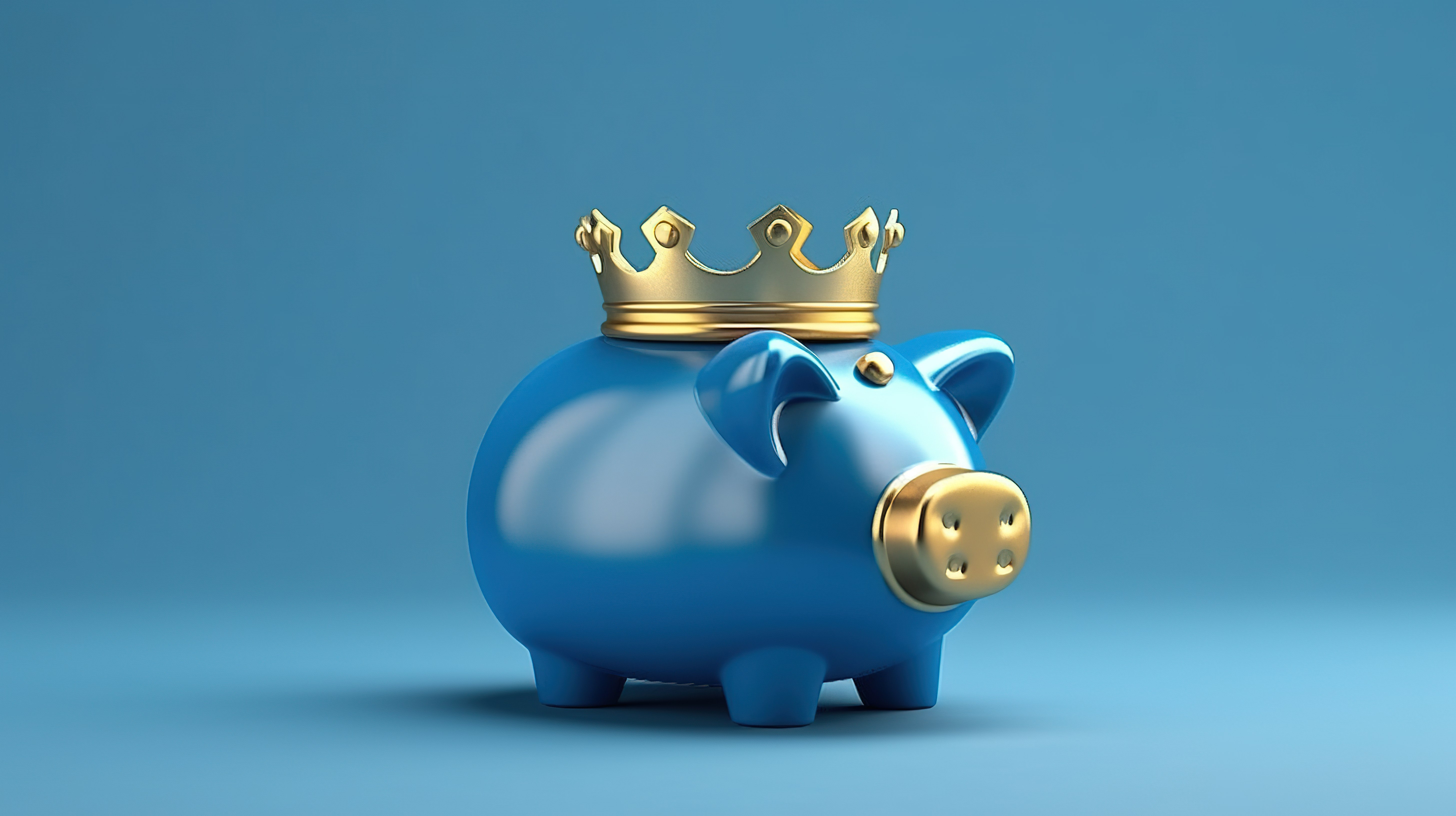 蓝色存钱罐和金冠的 3D 渲染是储蓄和商业的强大象征图片