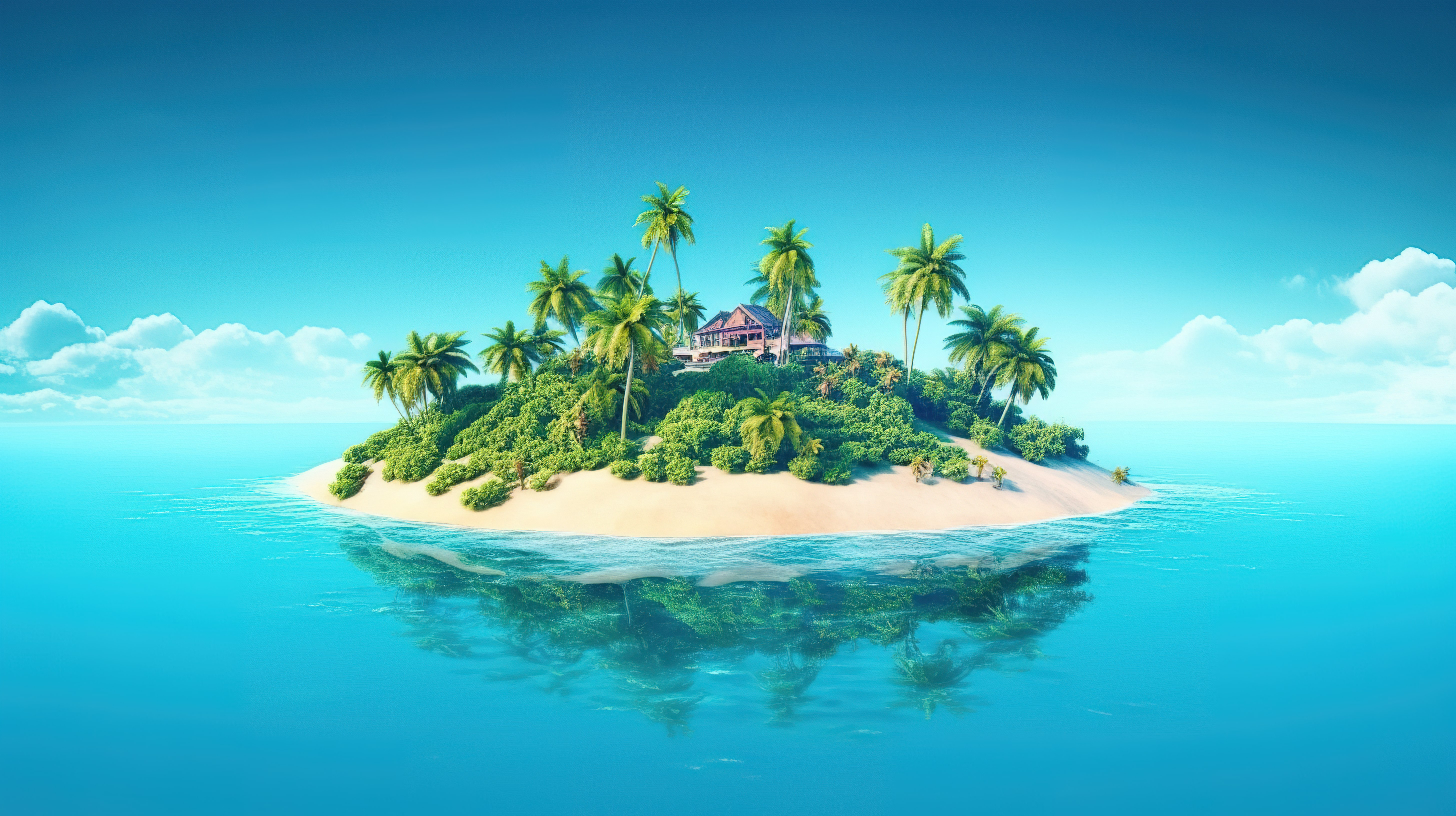 热带岛屿绿洲海洋天堂的 3D 插图图片