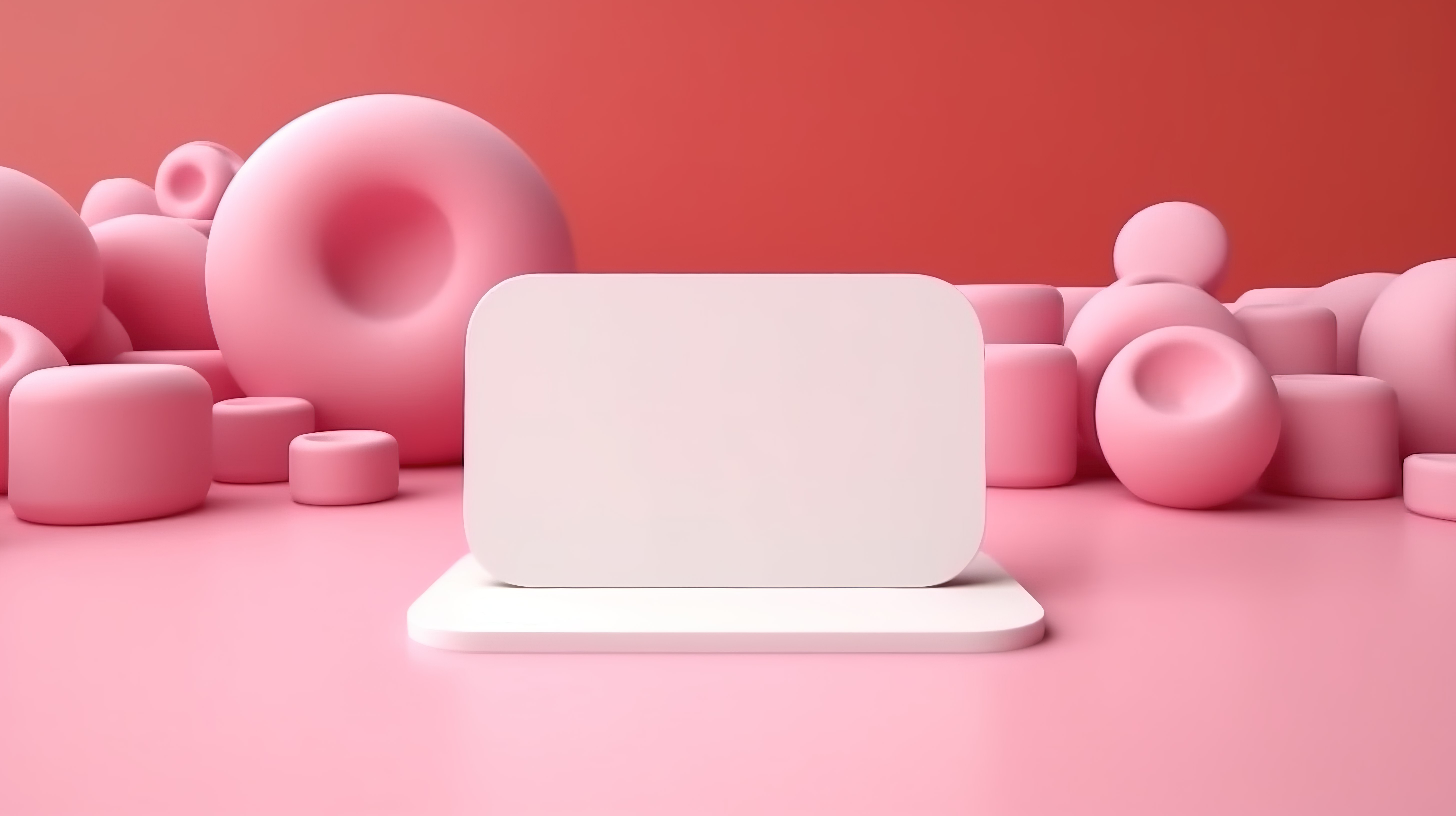粉红色 3D 背景场景渲染展示带有圆角的白色名片用于样机图片