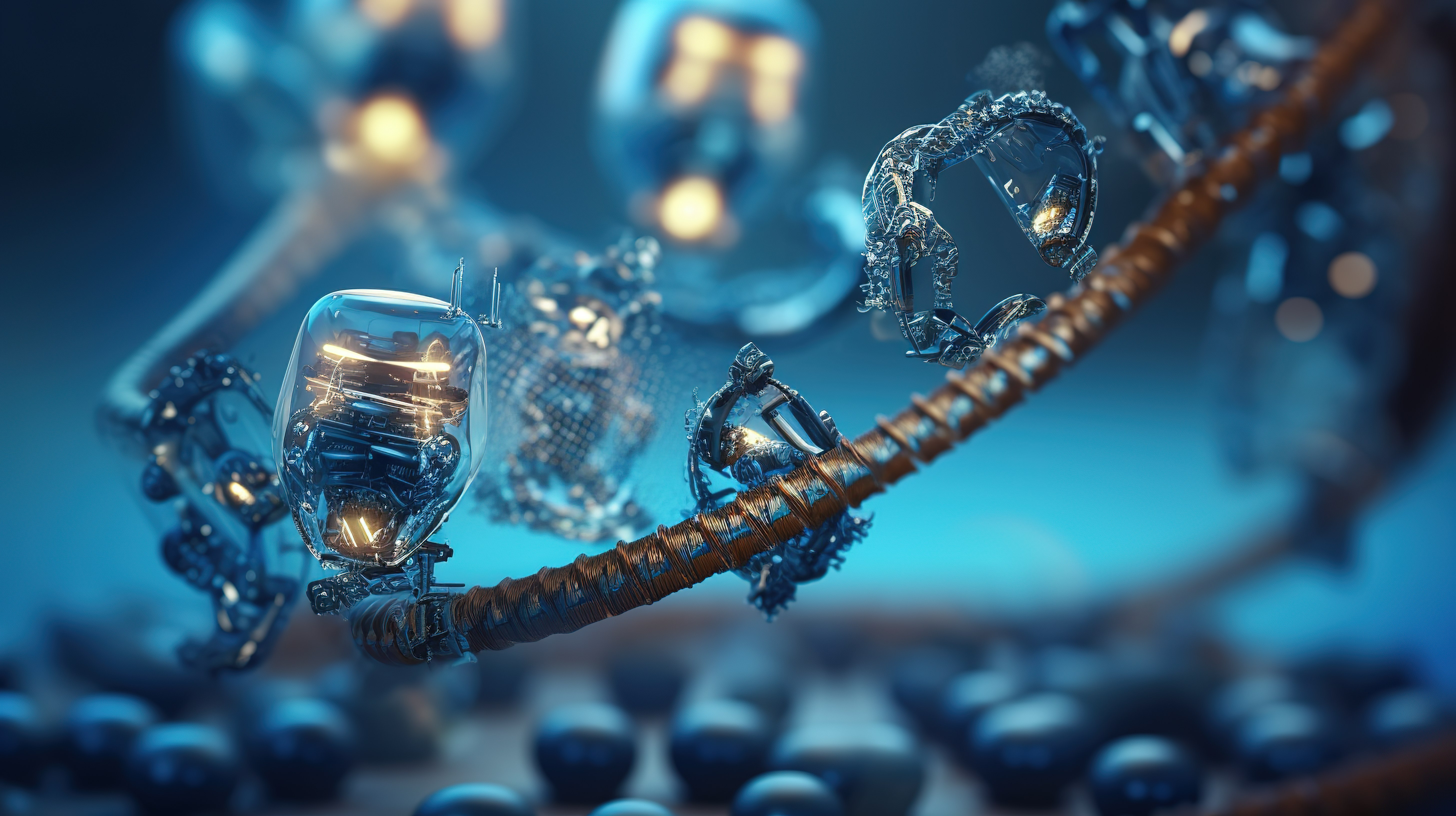 描绘纳米机器人修复受损 DNA 的 3D 插图图片