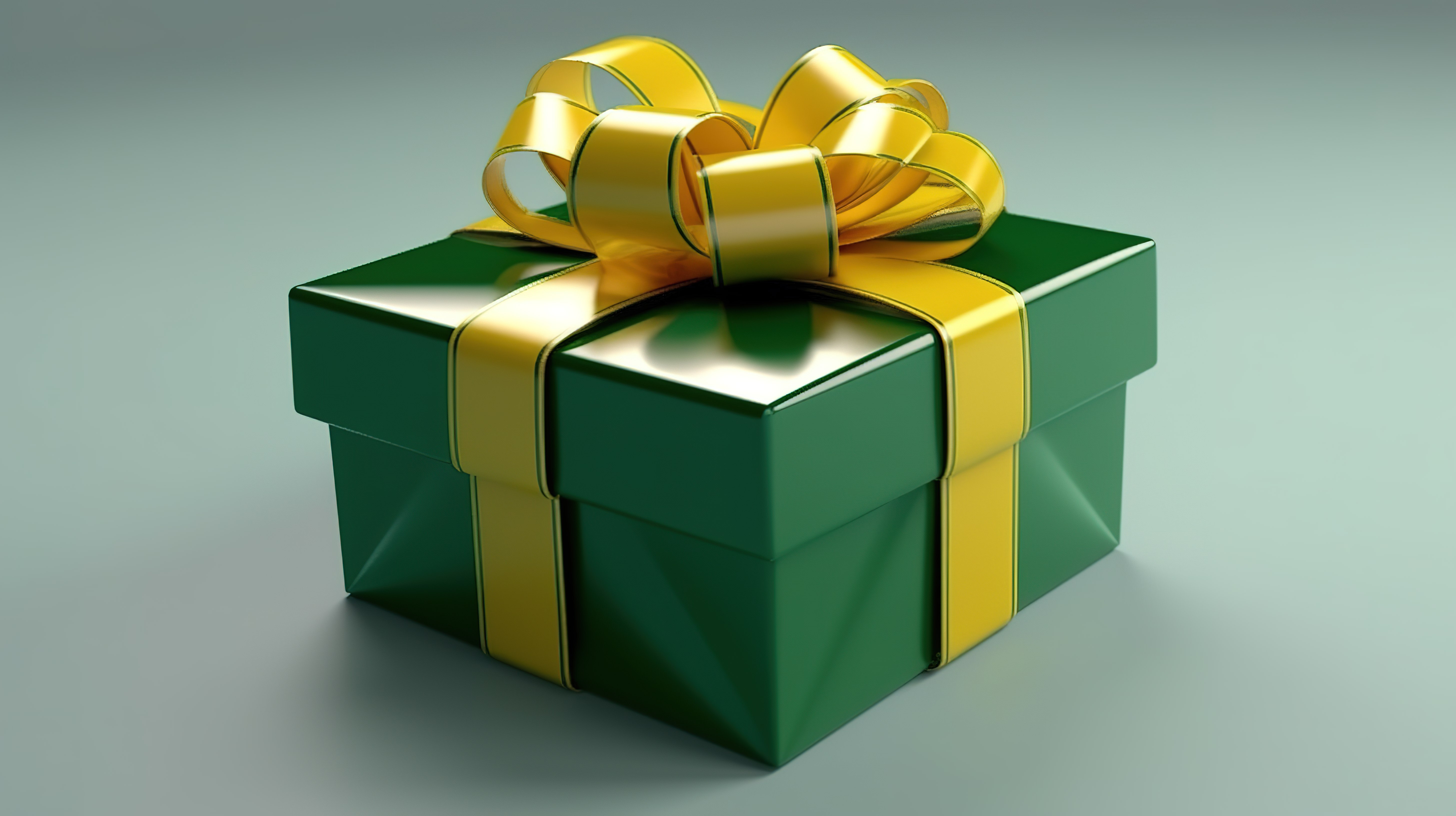 用黄丝带和蝴蝶结装饰的 3d 绿色礼品盒图片