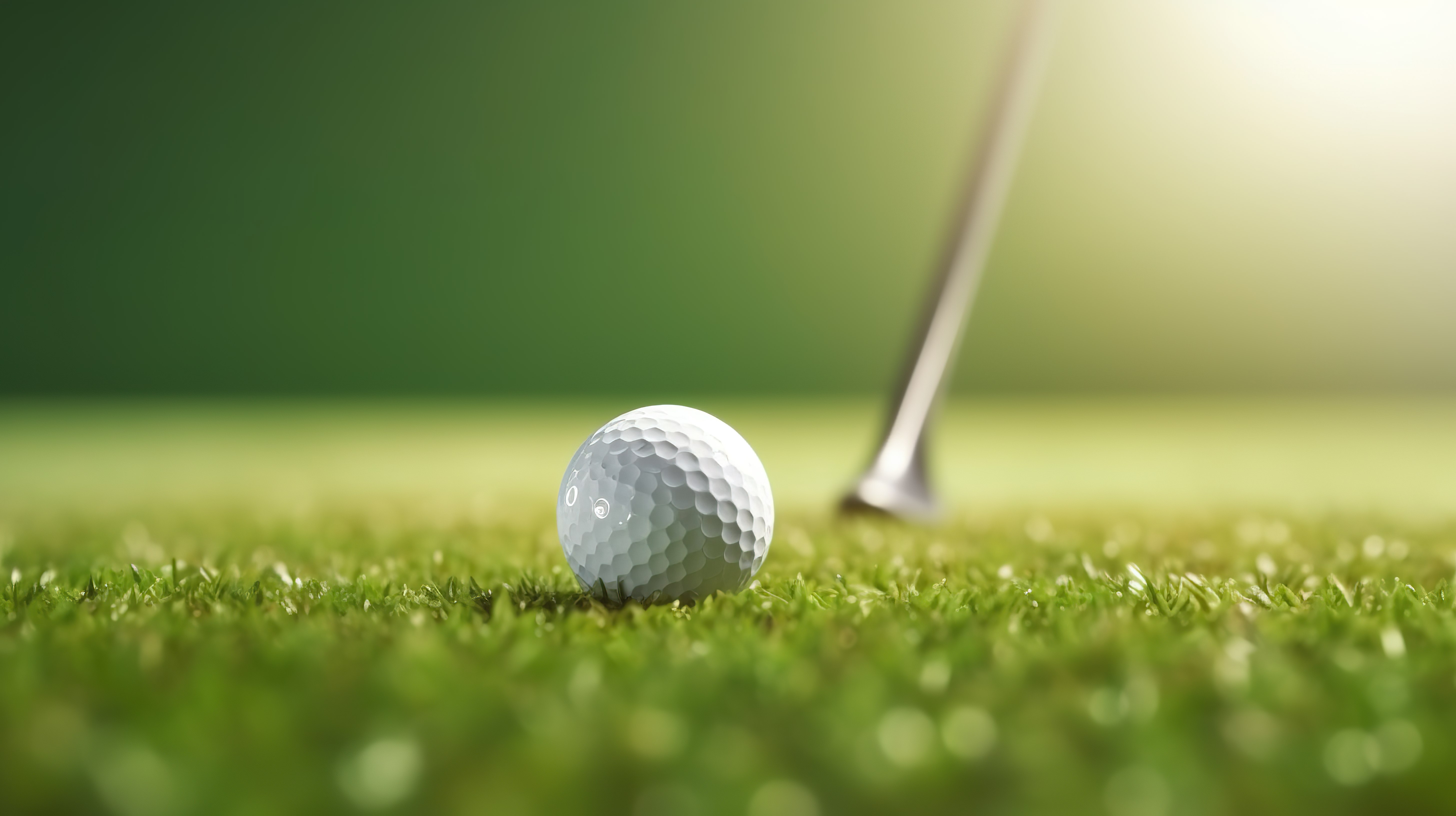 郁郁葱葱的草地中白色高尔夫球和三通销的绿色 3D 渲染的新开始图片