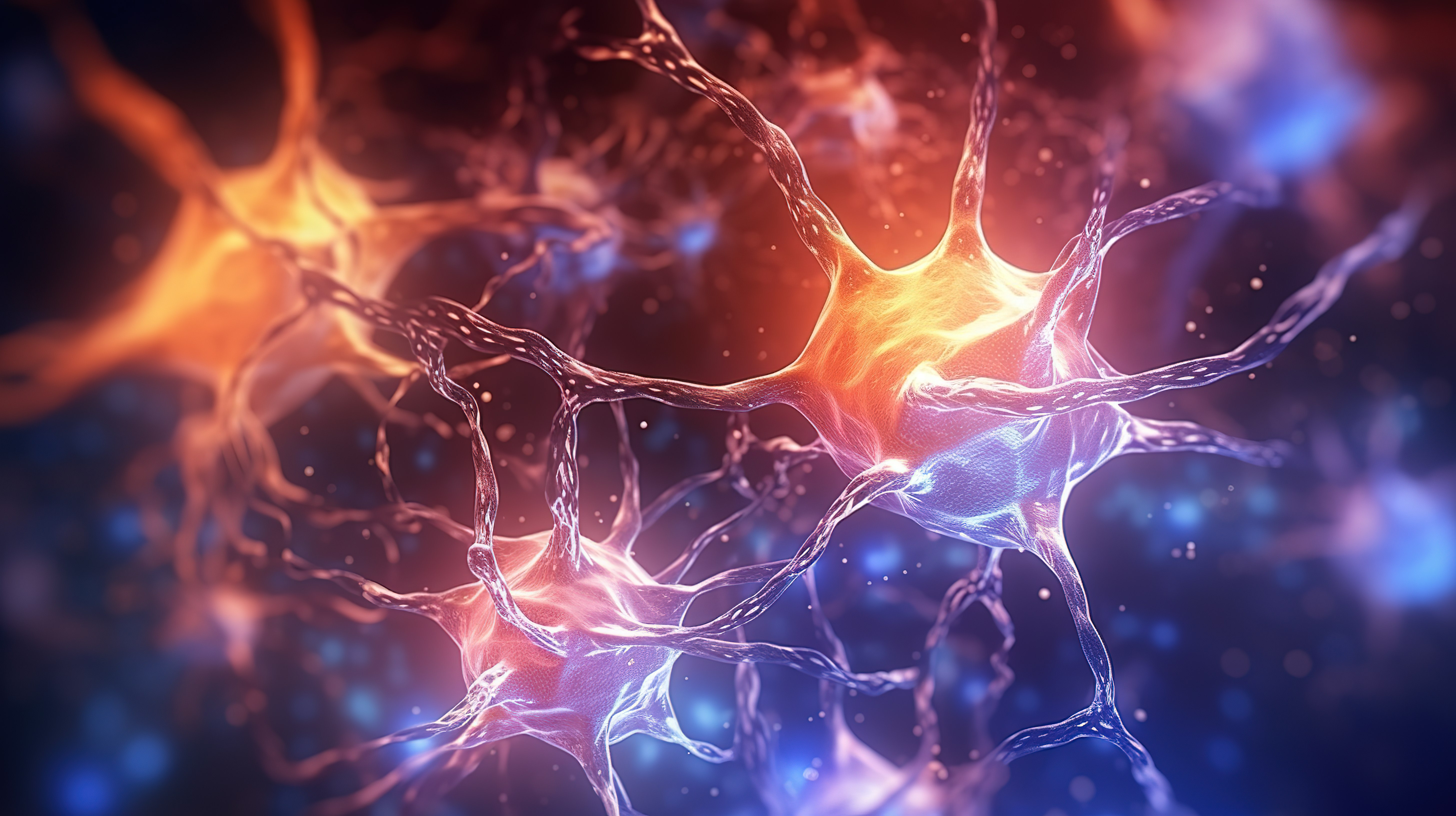 神经元之间的通信电化学信号的 3D 渲染图片