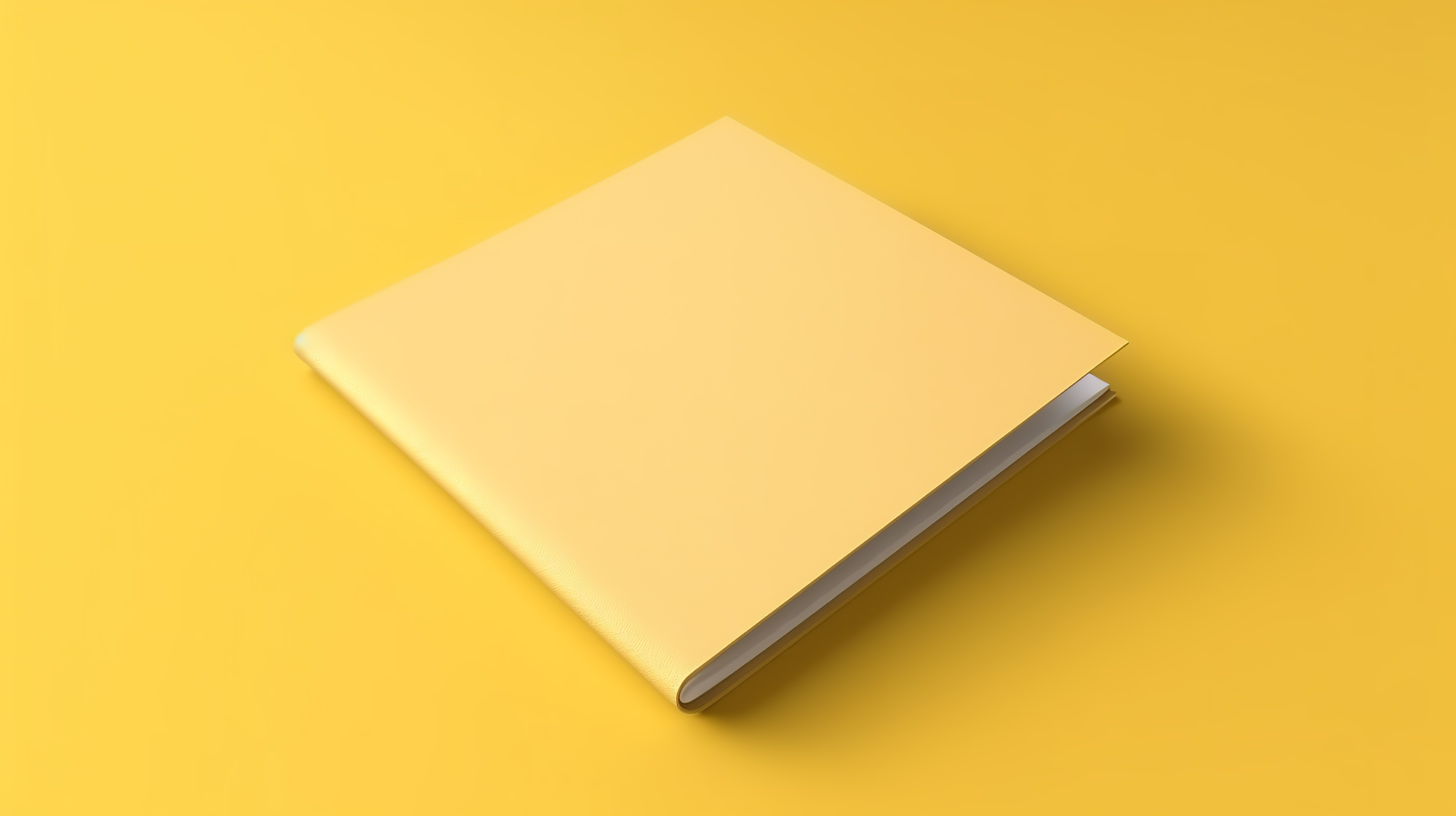 3D 渲染的软封面方形小册子小册子和邀请样机，在充满活力的黄色背景上带有逼真的阴影图片