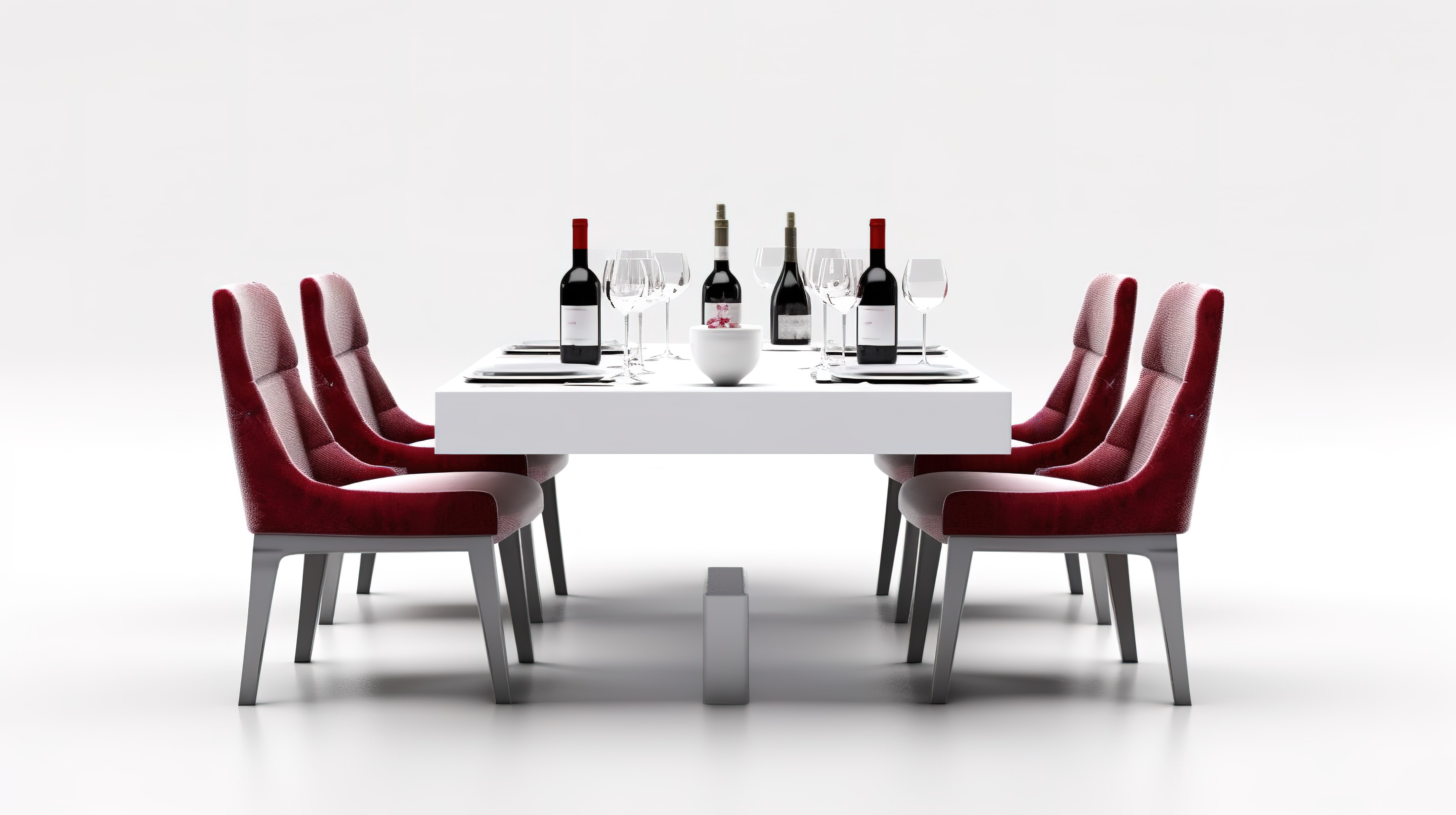 带有红酒智能手机和白色背景预订按钮的餐厅家具的 3d 渲染图片