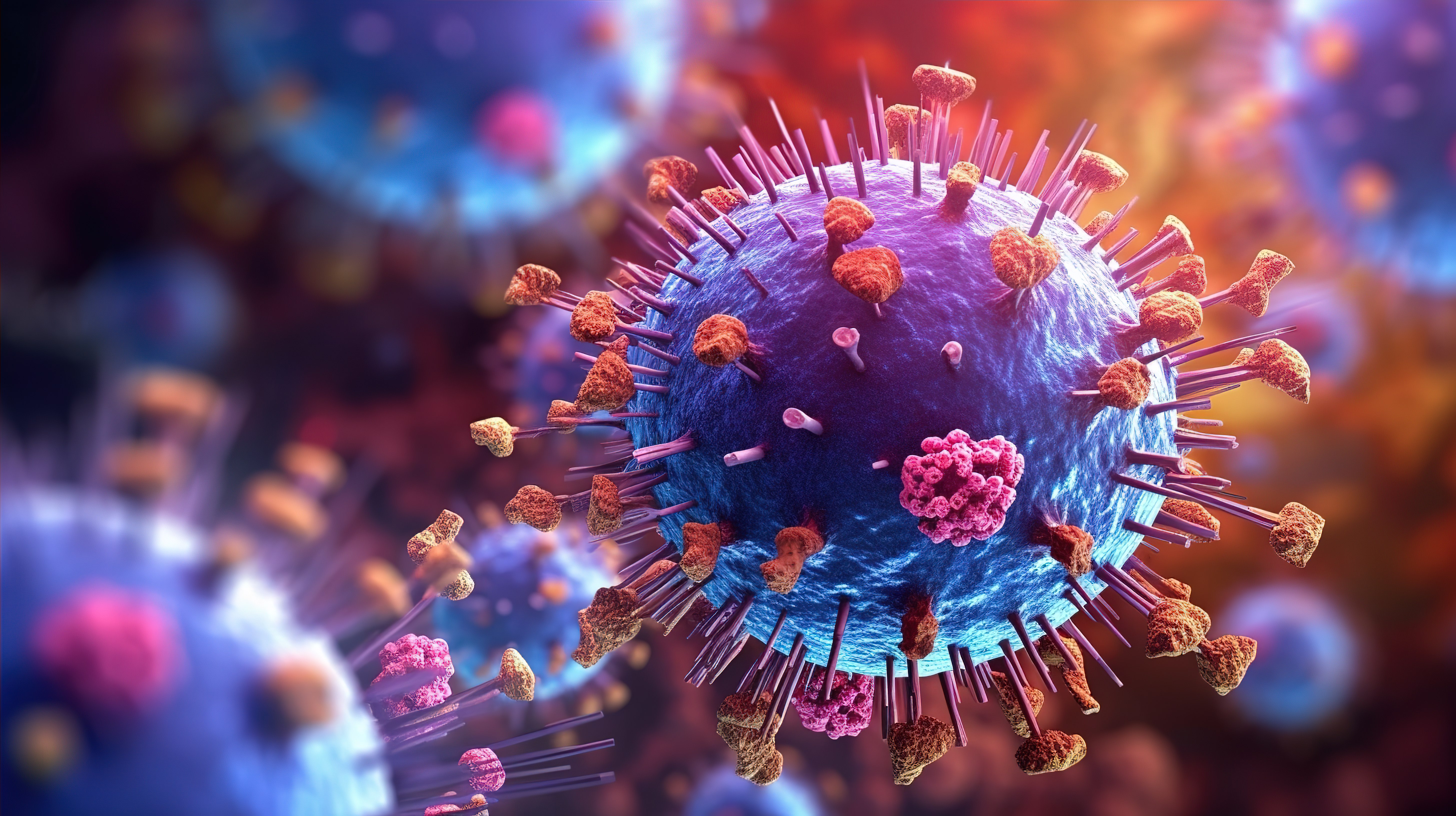 病毒及其表现的 3D 渲染图片