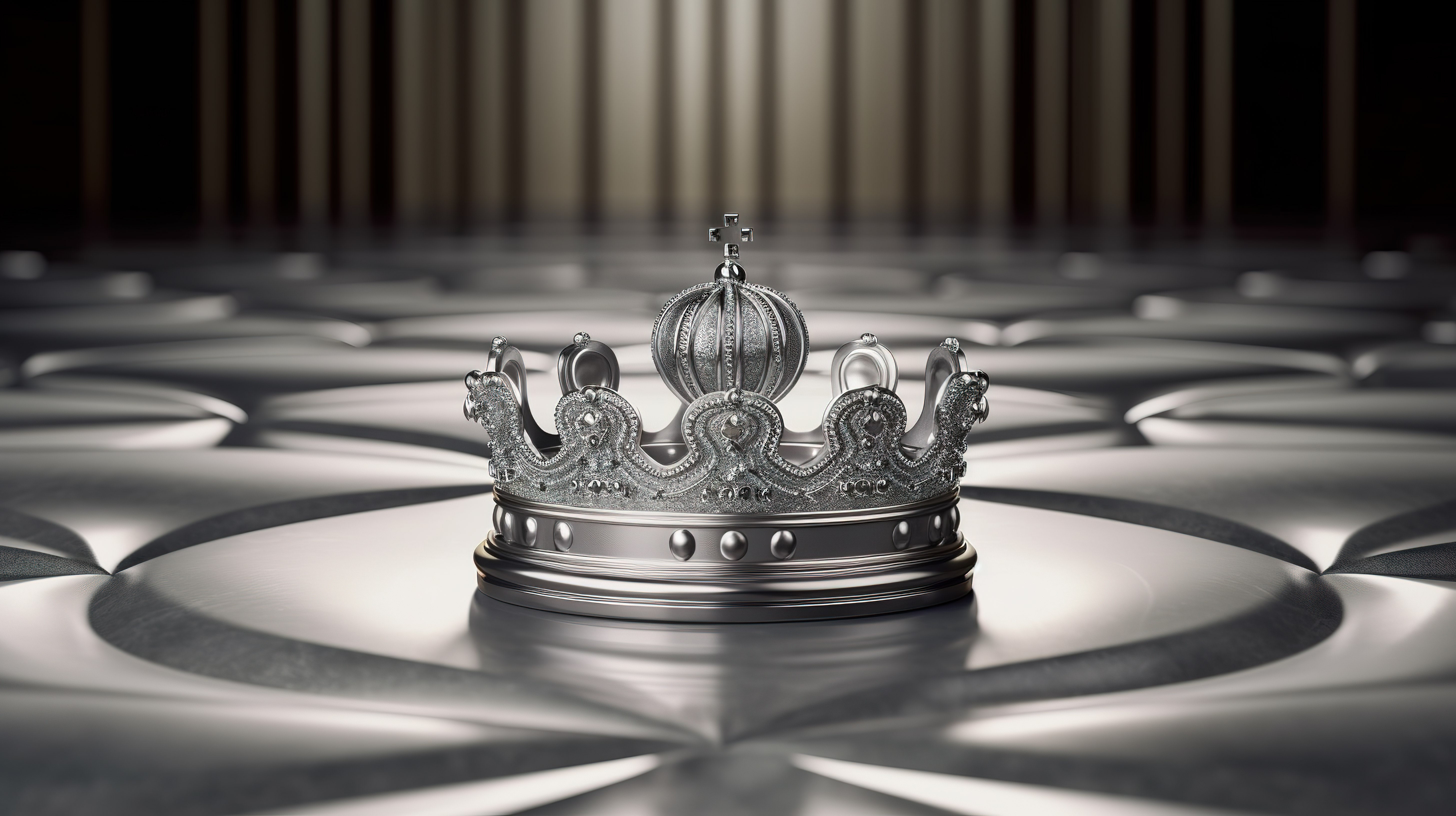 精致的铂金和银冠，在奢华的背景下，以 3D 渲染的高级 VIP 概念图片