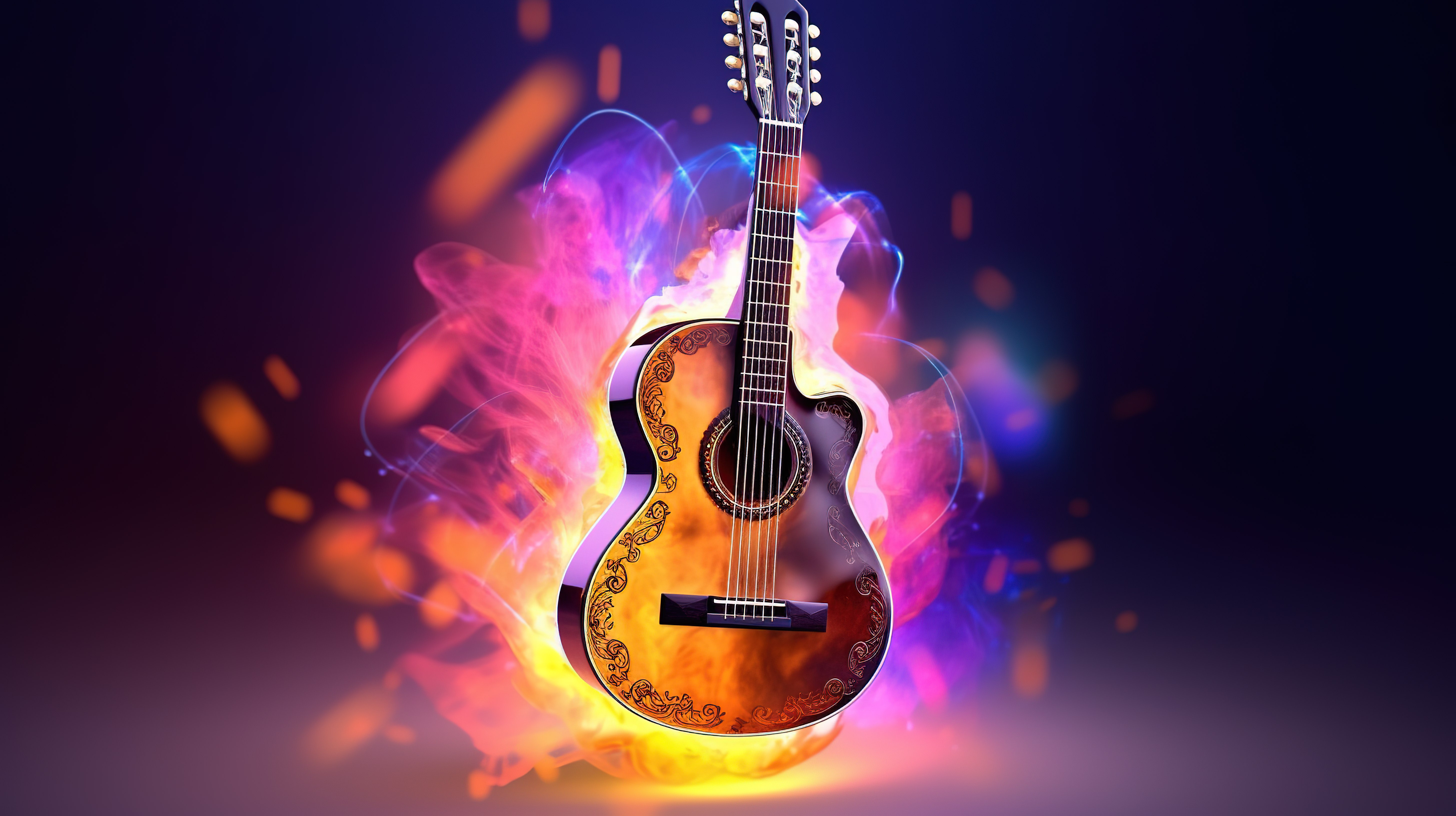 抽象吉他音乐横幅的 3D 插图设计图片