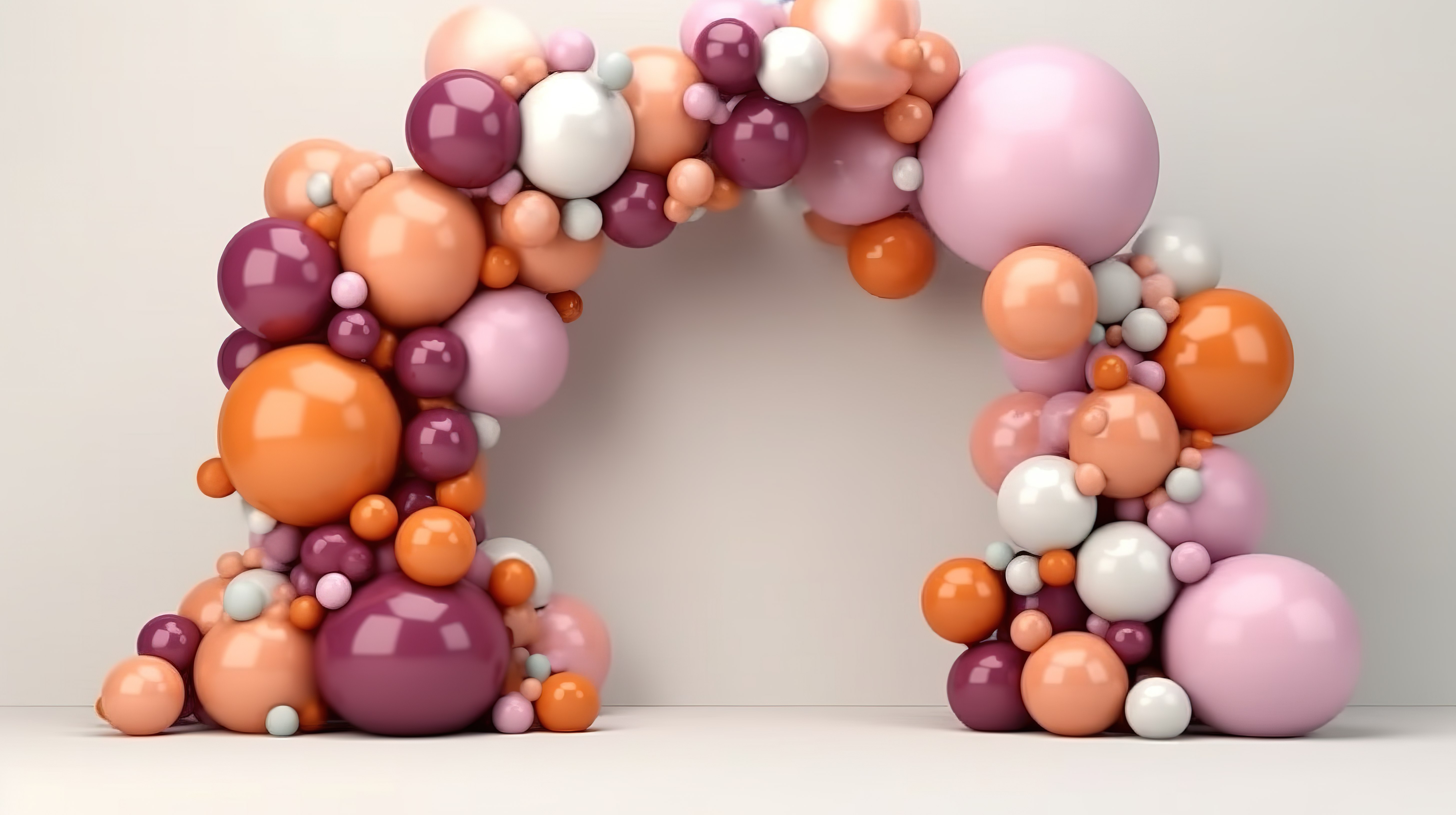 气球花环元素的 3D 渲染，用于时尚婚礼或生日派对拱门装饰图片