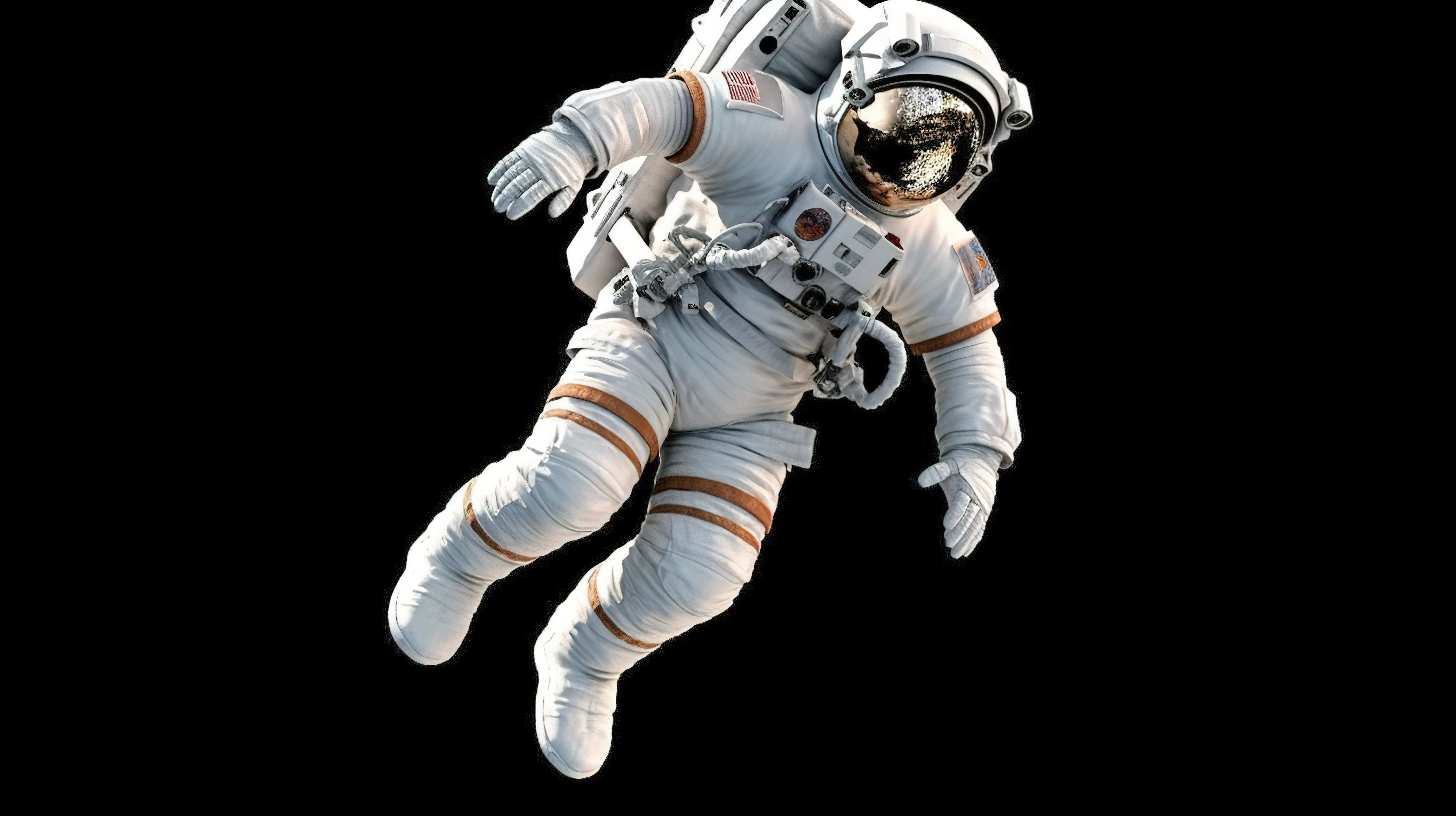 穿着白色宇航服的宇航员在零重力空间中体验失重的 3D 渲染图片