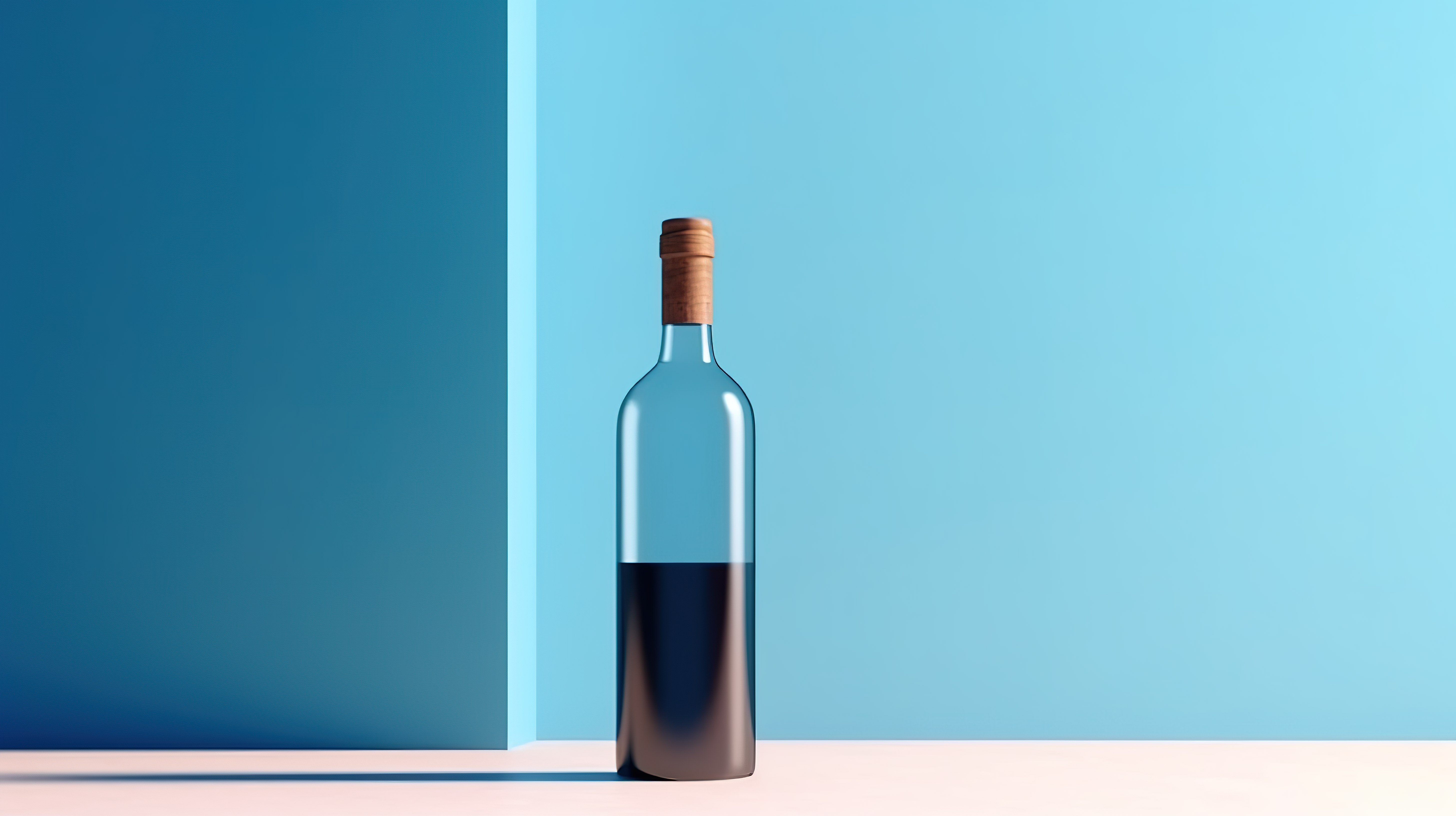 空白酒瓶的蓝色背景模型非常适合以 3D 呈现的饮料广告图片