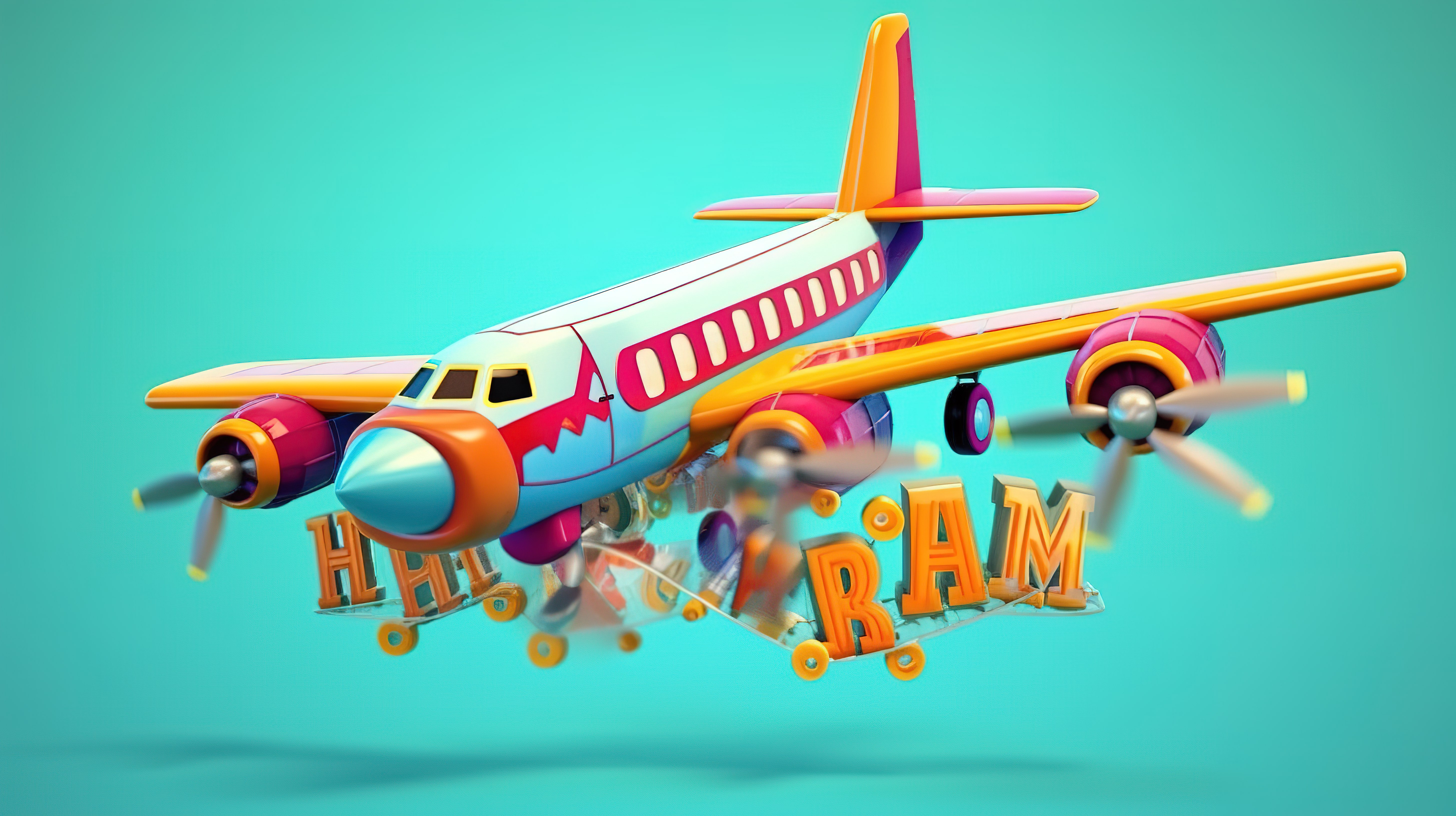 3D 渲染的卡通飞机用横幅庆祝欢乐时光图片