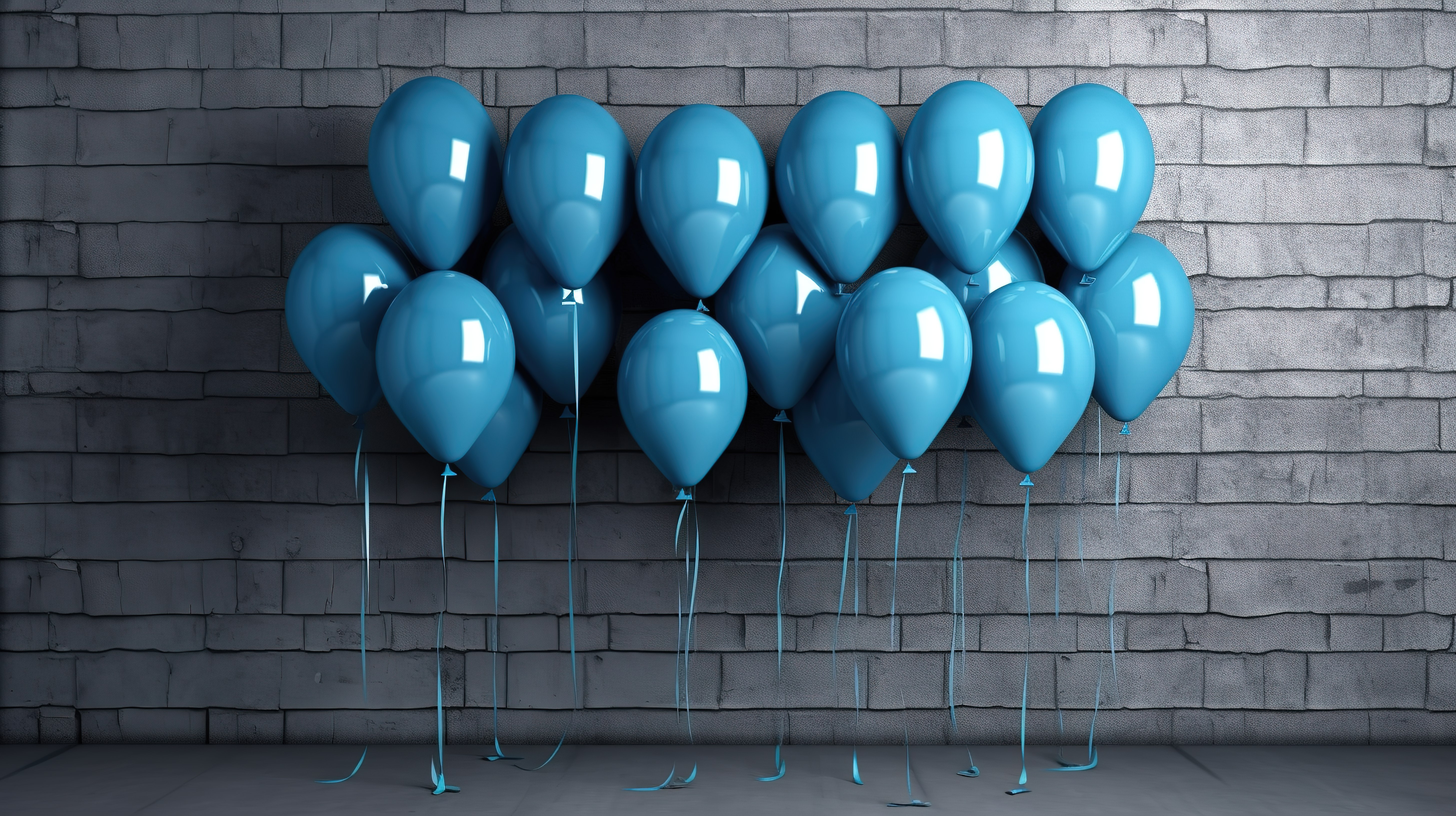 黑色墙壁背景下的蓝色气球簇 3D 渲染插图图片
