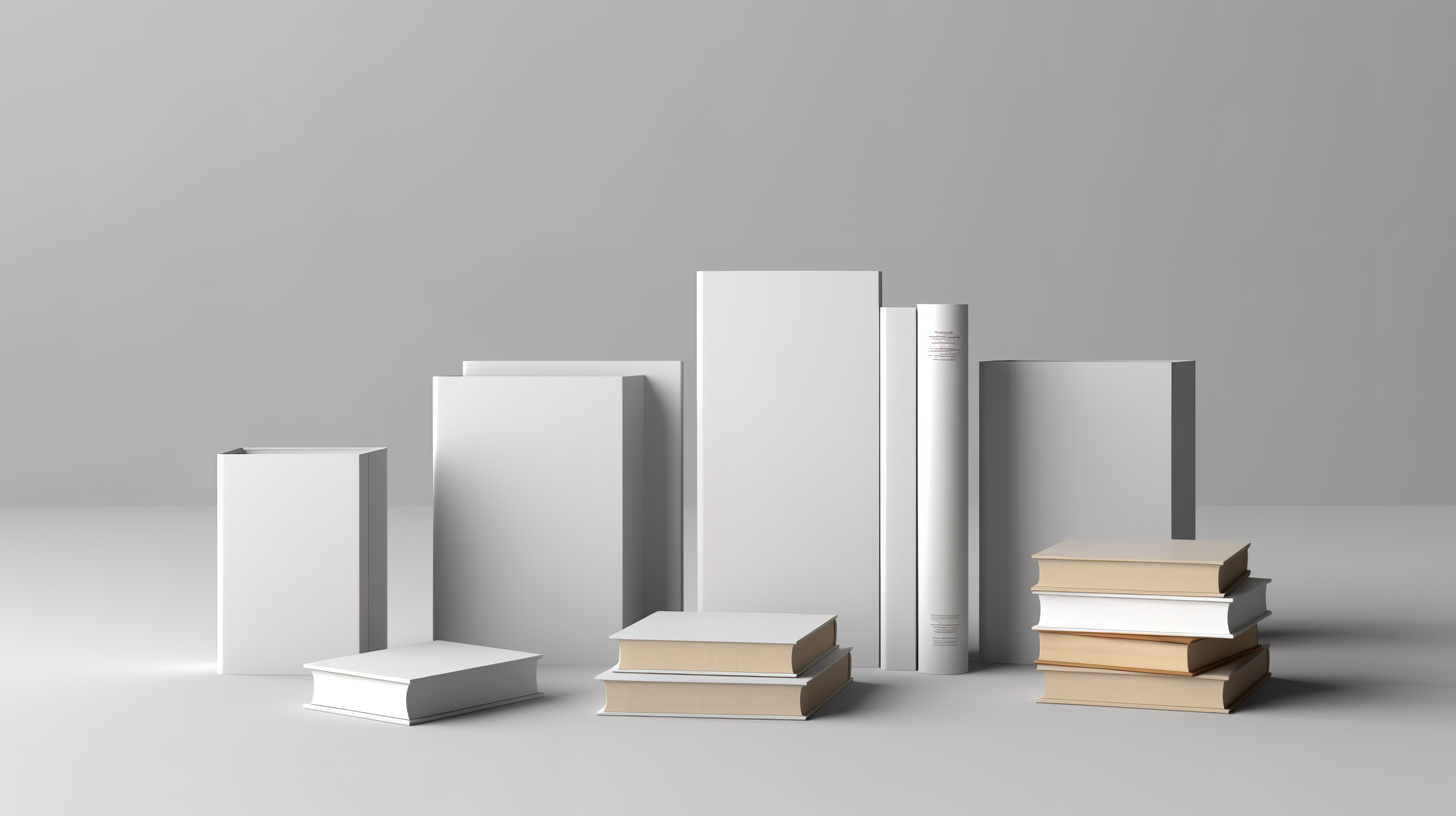 一套 3D 渲染的空白商业样机书籍封面图片