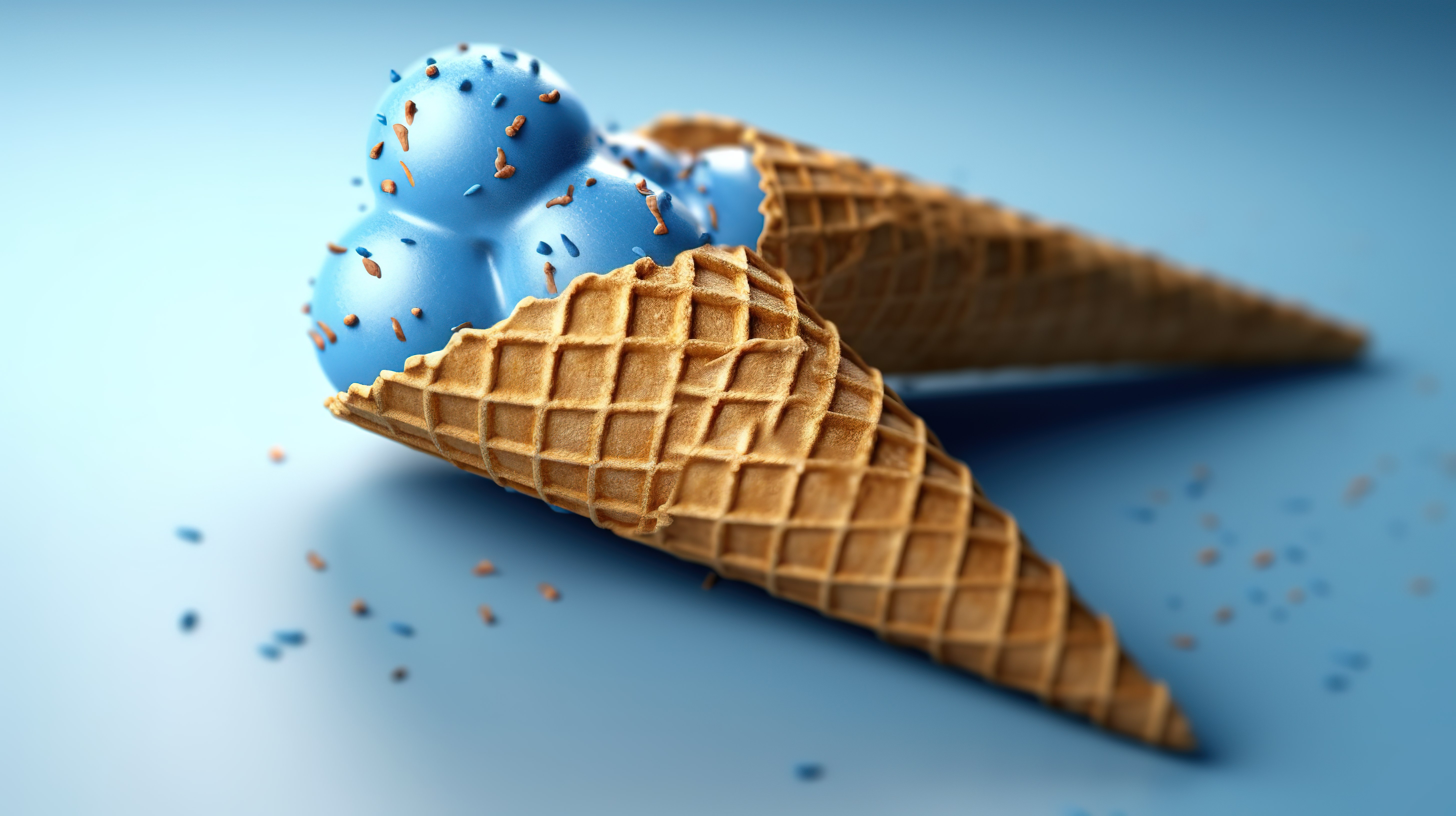 蓝色威化冰淇淋的 3d 插图图片