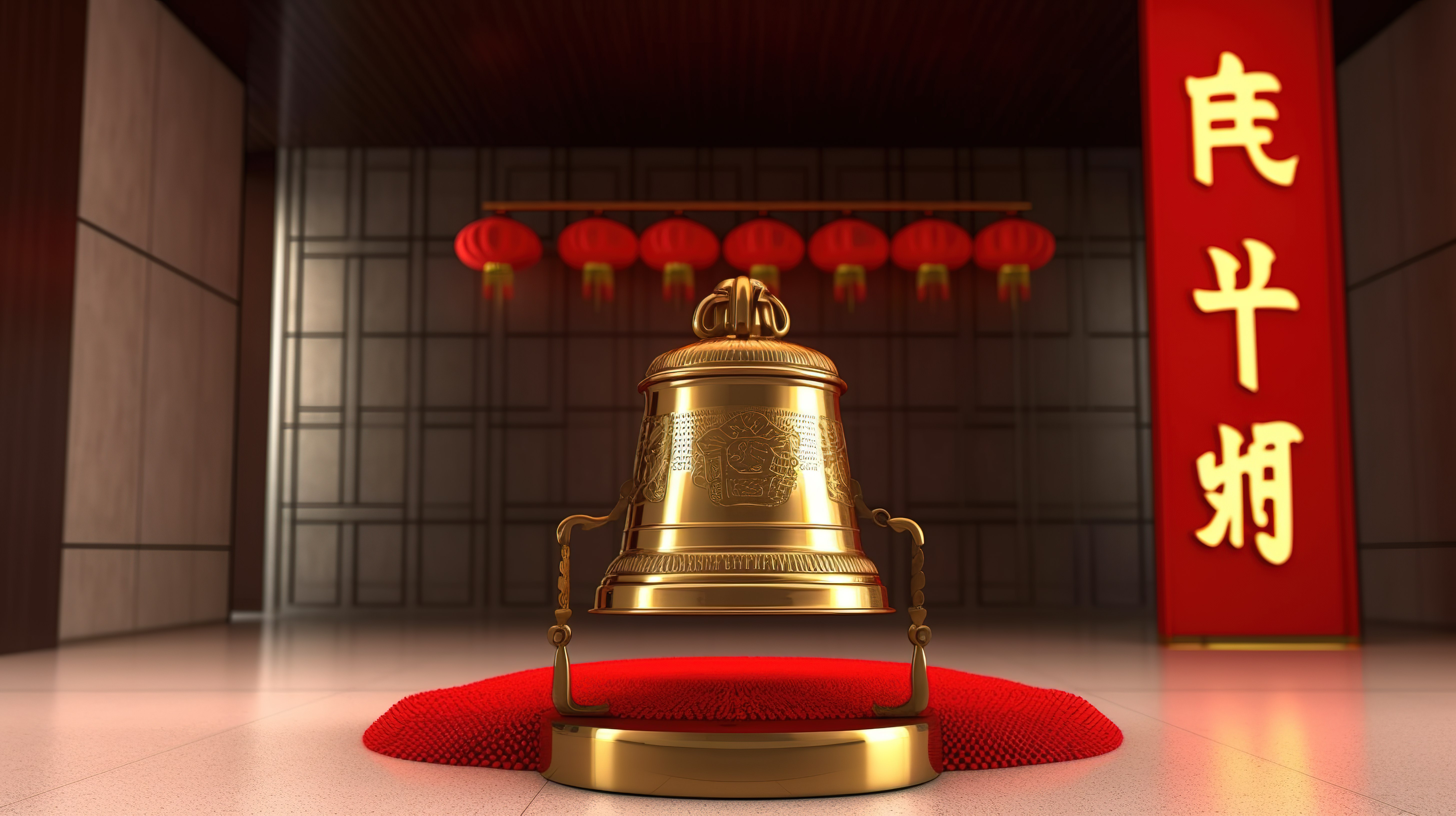带呼叫铃的中国酒店欢迎标志的 3D 渲染图片
