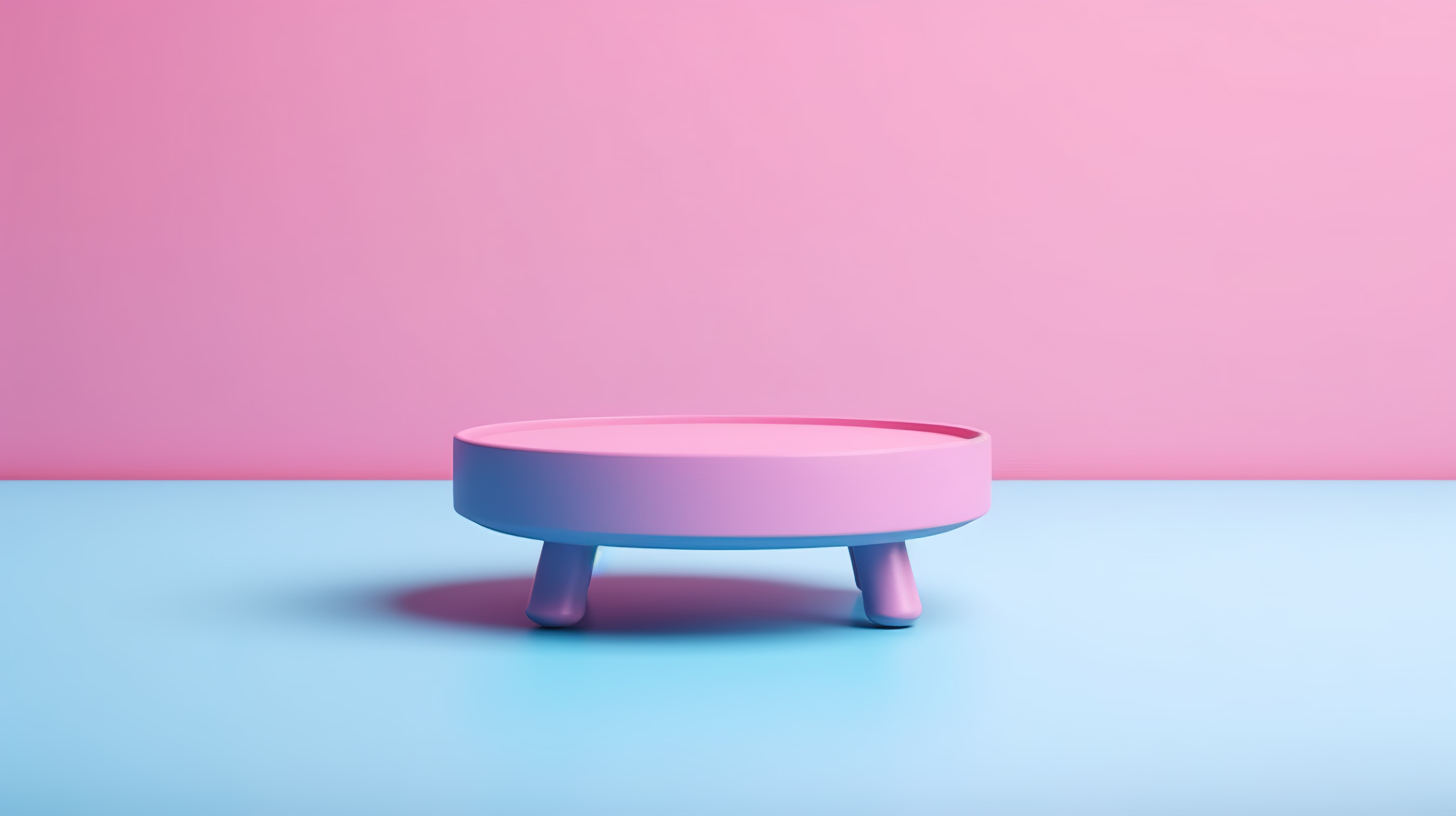粉色背景增强了 3D 双色调蓝色现代塑料圆桌模型的引人注目的吸引力图片