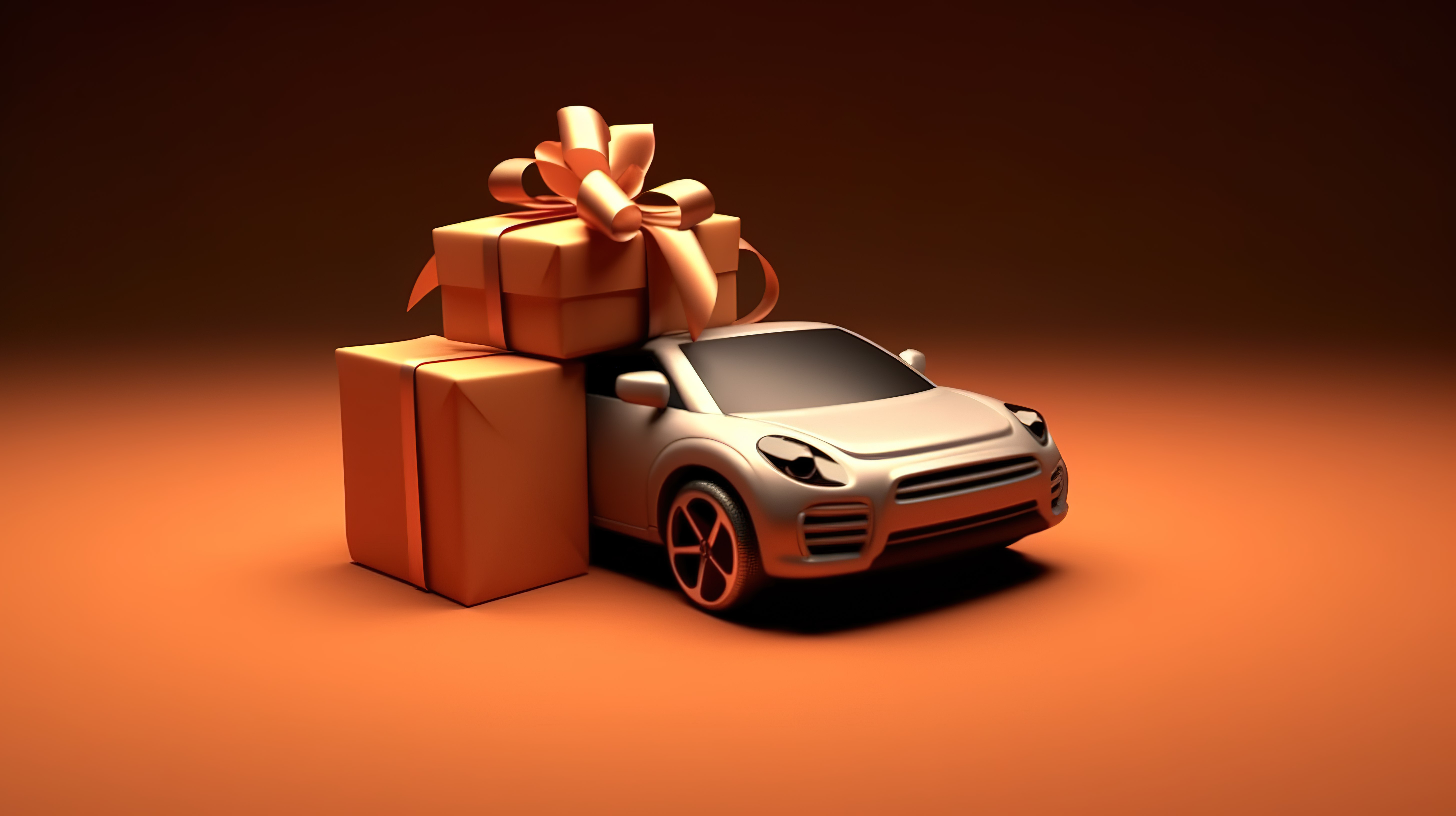 3D 渲染礼品盒概念，包含 SUV 轿跑车和汽车模型图片