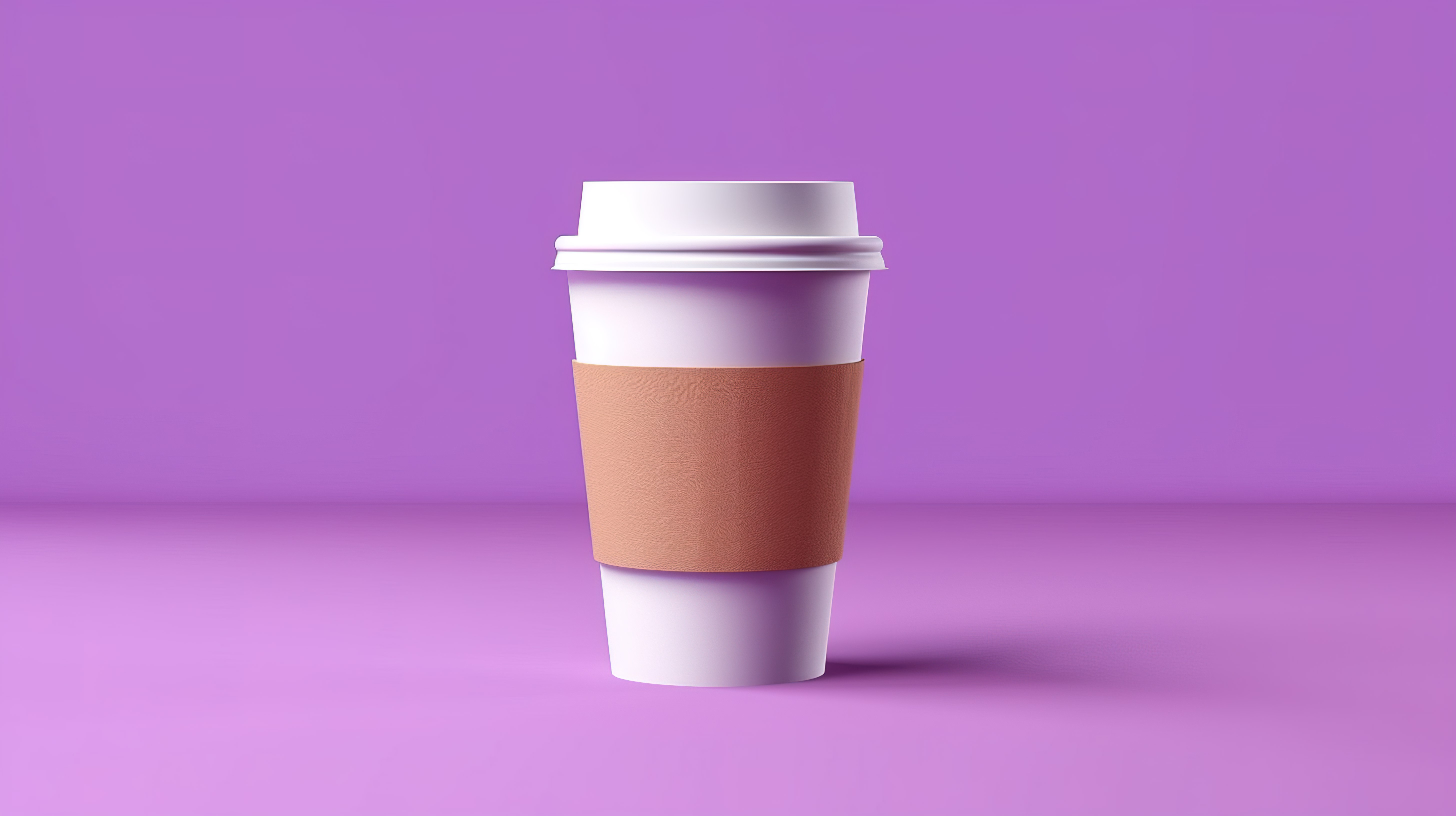 紫罗兰色背景上外卖咖啡杯的 3D 渲染图片