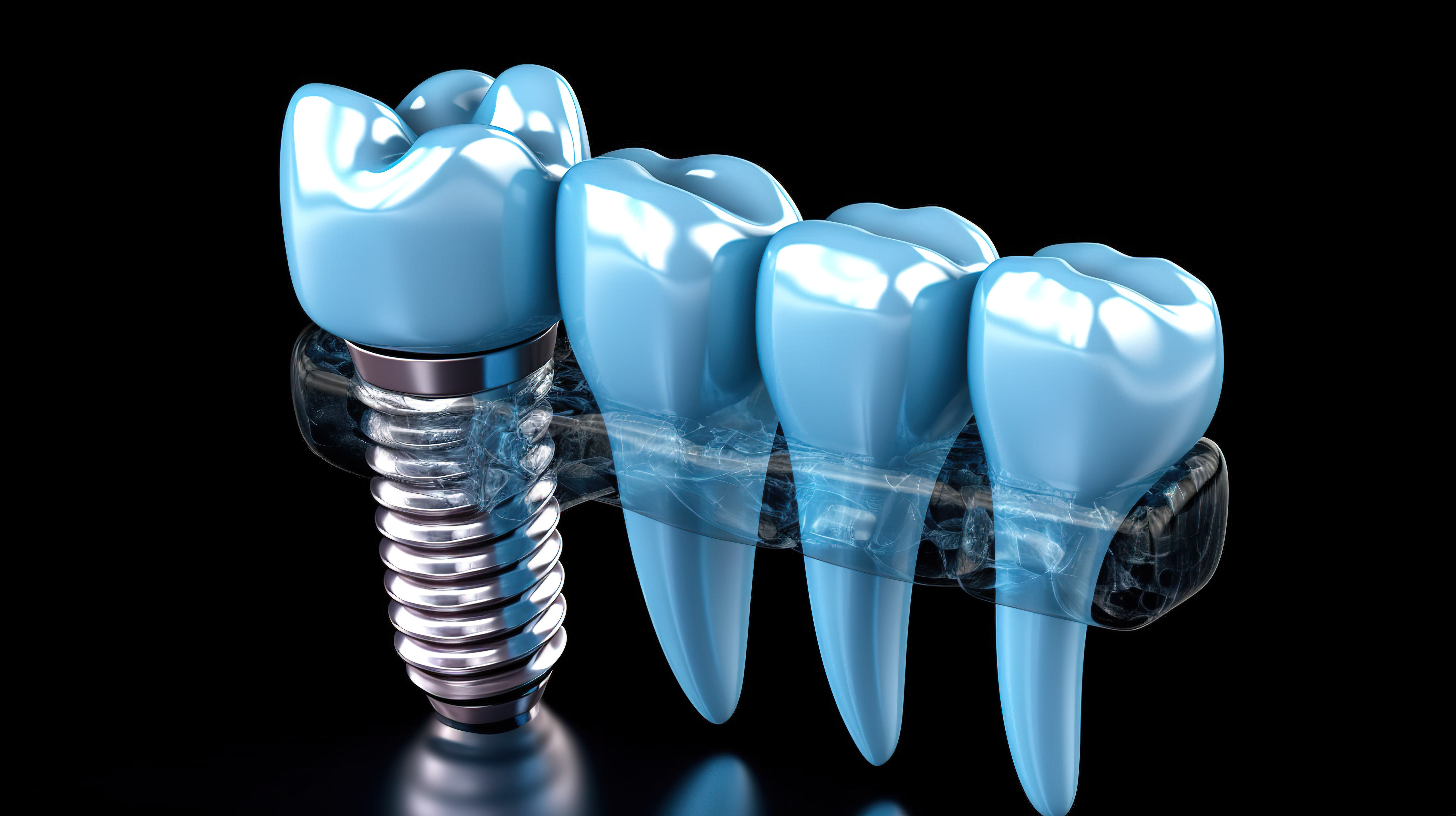 3D 牙科植入插图中蓝色透明组件的详细视图图片