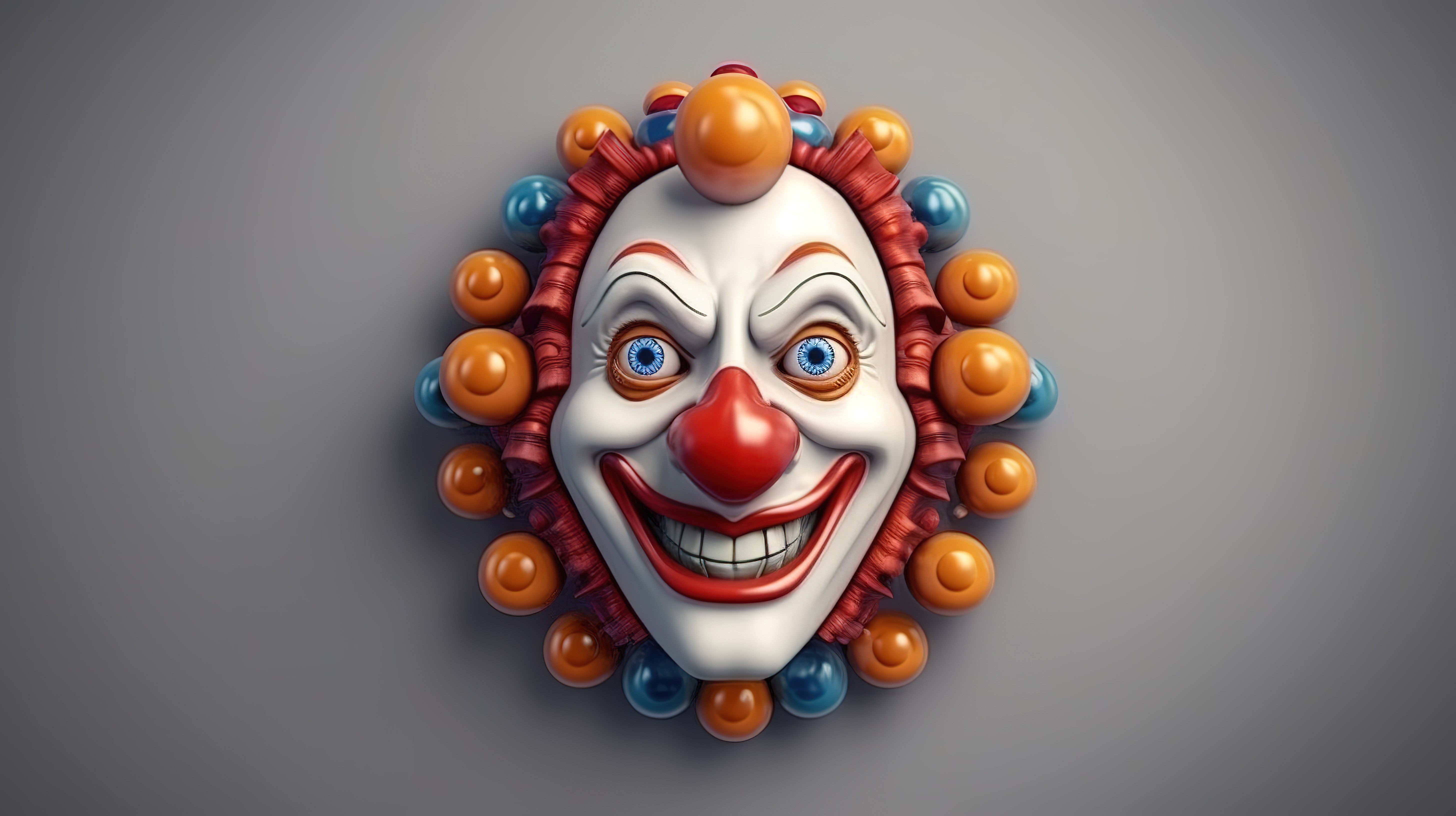 带纽扣眼睛的小丑面具的 3D 插图图片