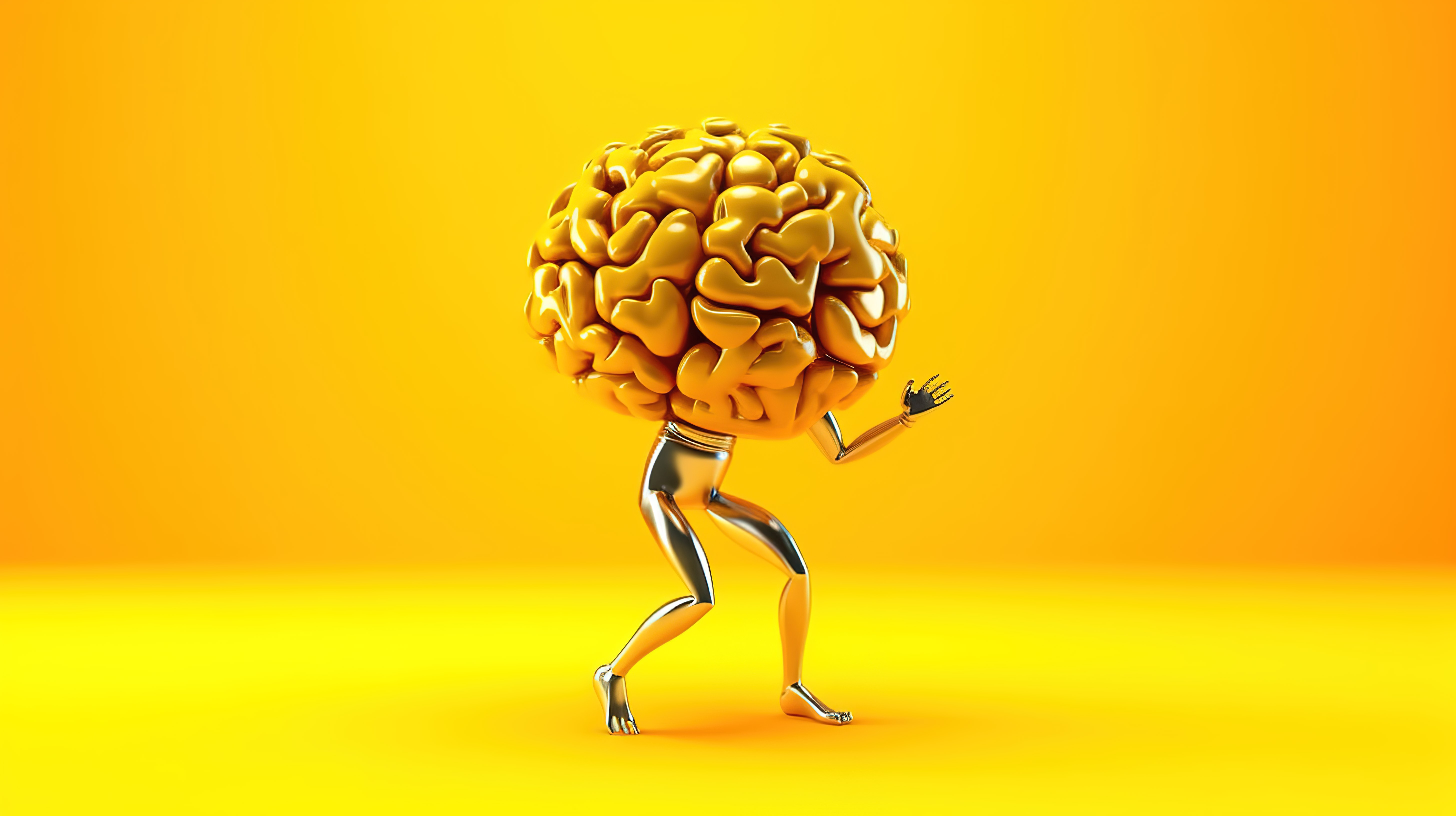 充满活力的黄色背景，具有代表人工智能的跳舞大脑无缝 3D 动画循环图片