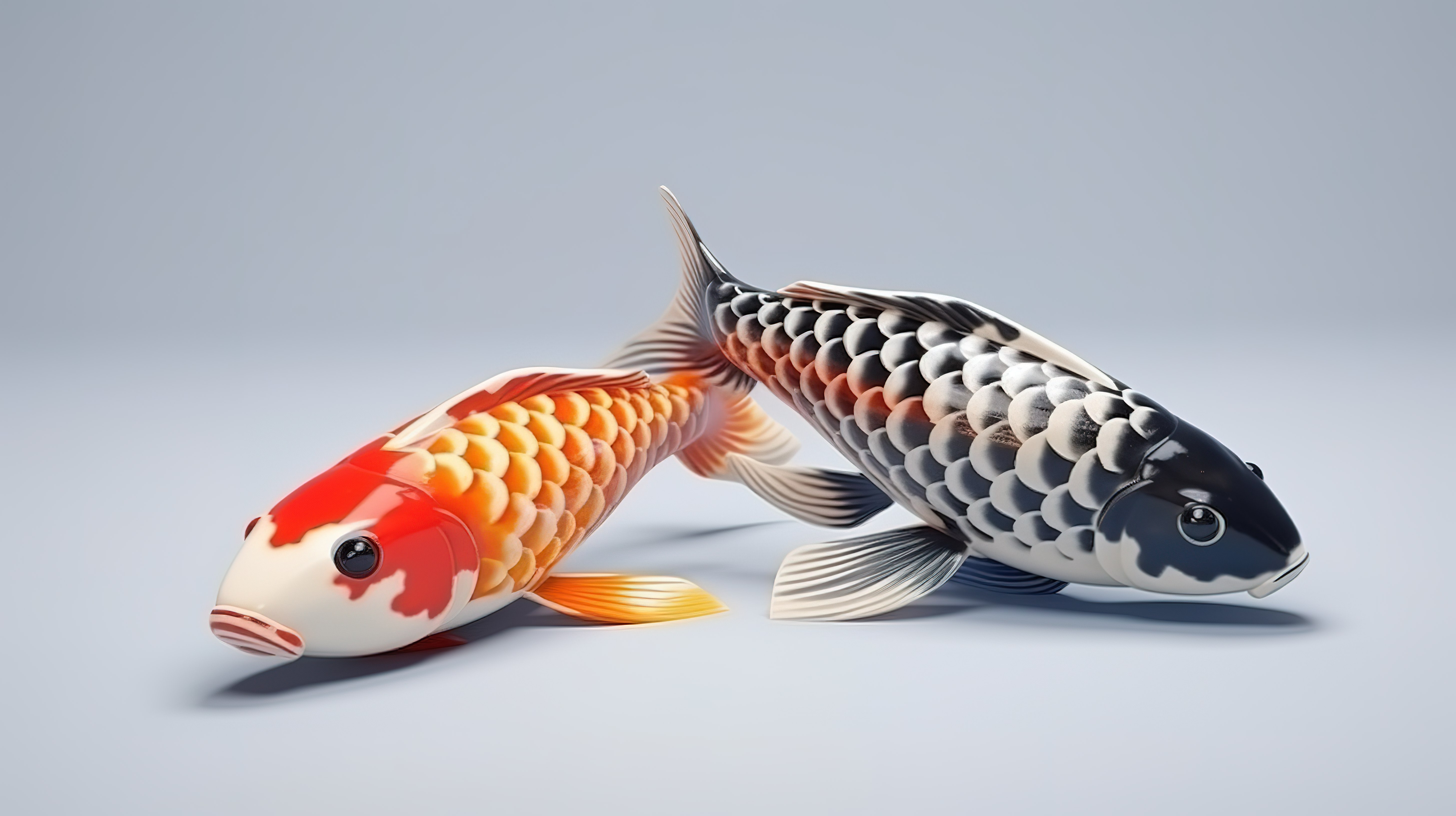 充满活力的 3D 渲染中的锦鲤鱼从侧面展示出引人注目的黑白橙色和红色色调图片