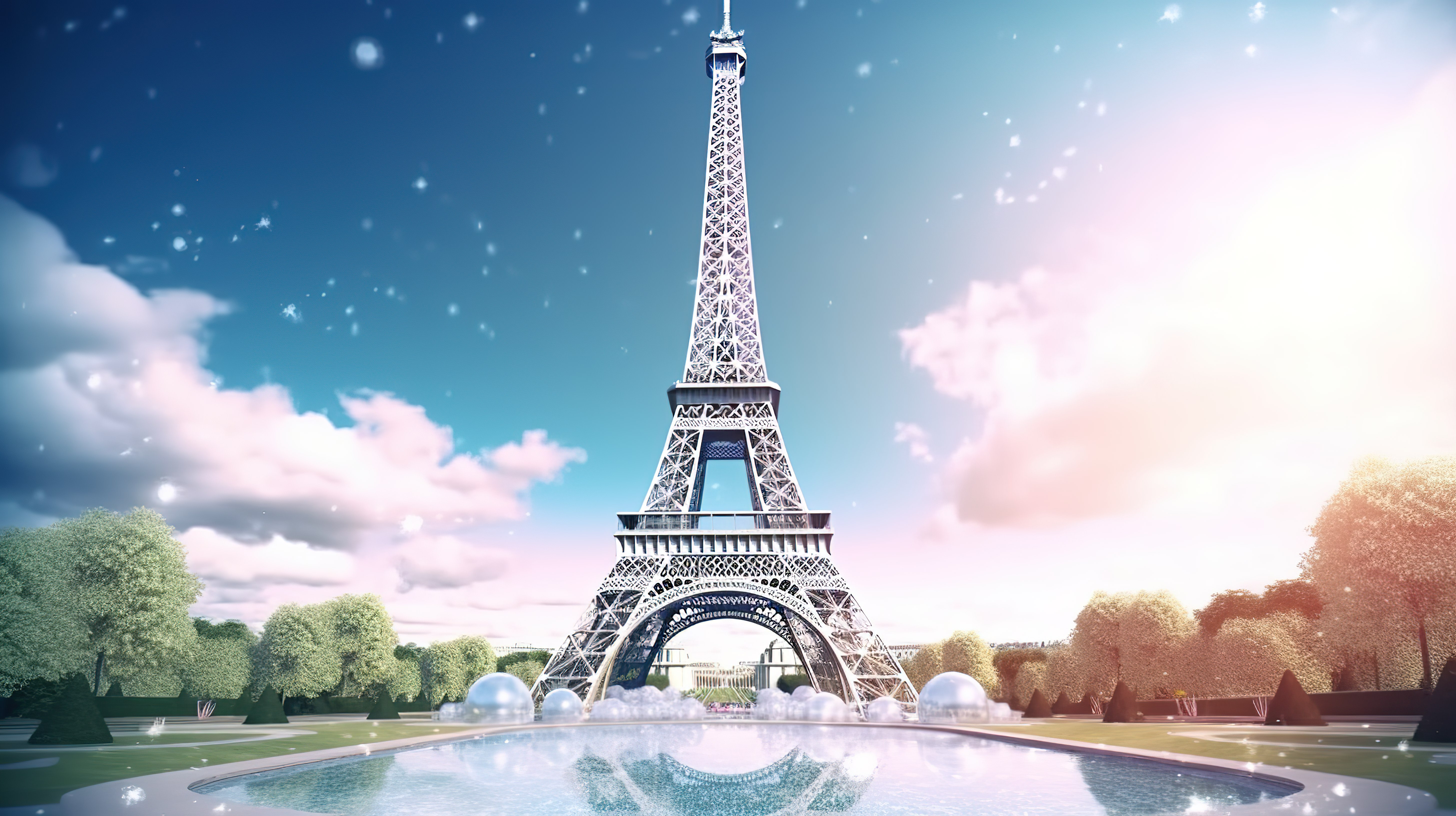 标志性埃菲尔铁塔的 3D 渲染图片