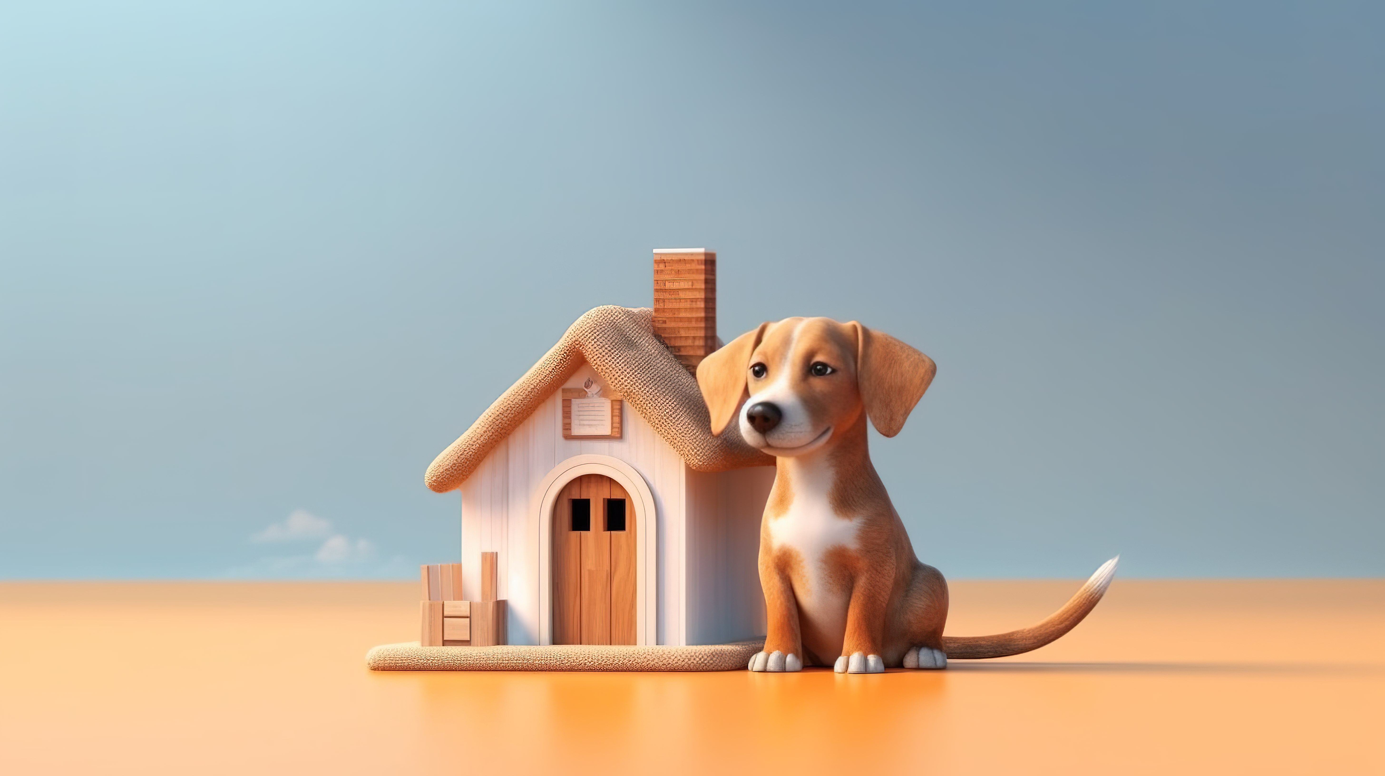 一只狗在家里的 3D 插图图片