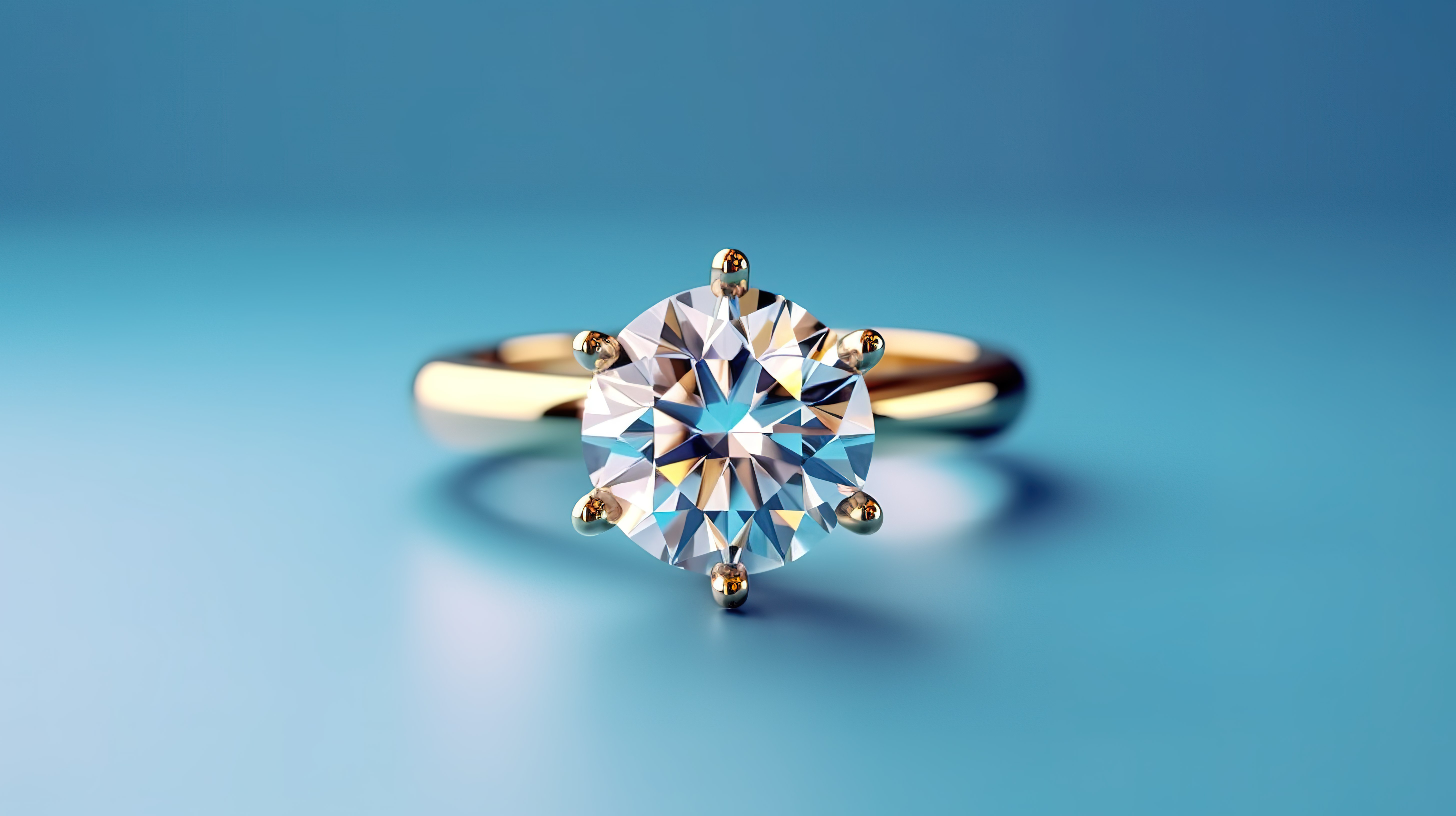 3d 渲染中的蓝色背景隔离金钻石戒指图片