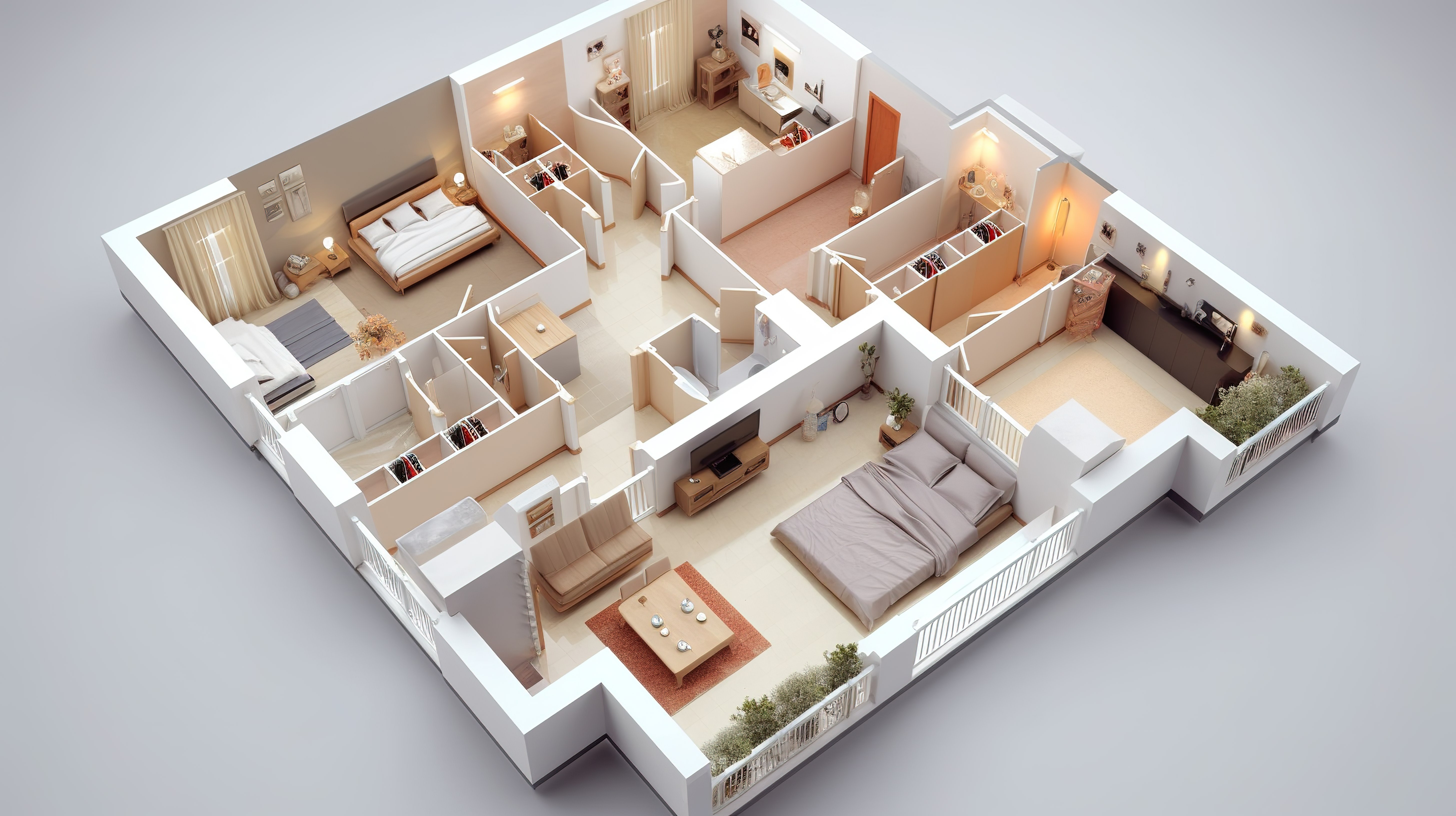 房屋或公寓平面图的三维渲染图片