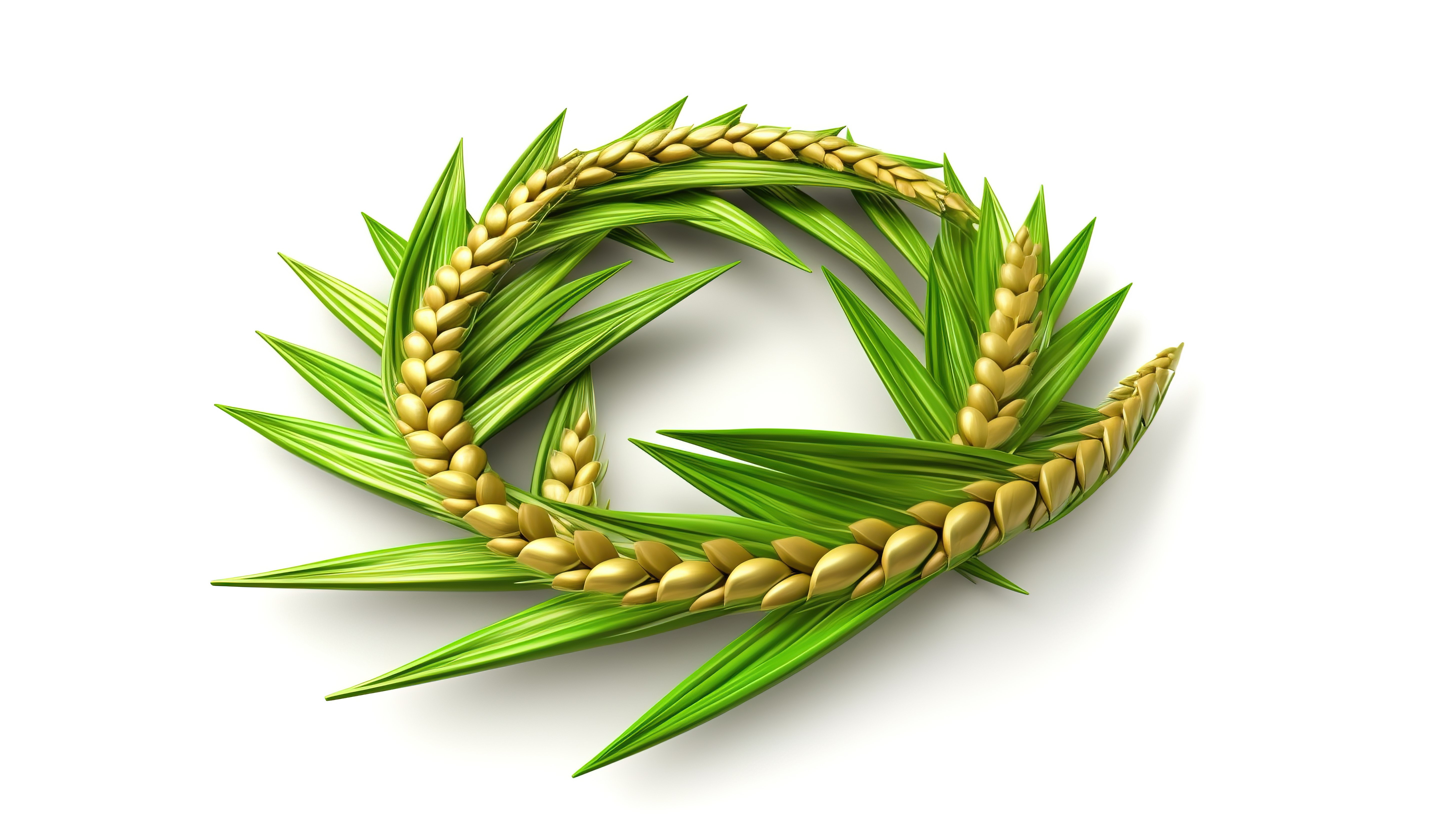 白色背景孤立绿色小麦符号的 3d 插图图片