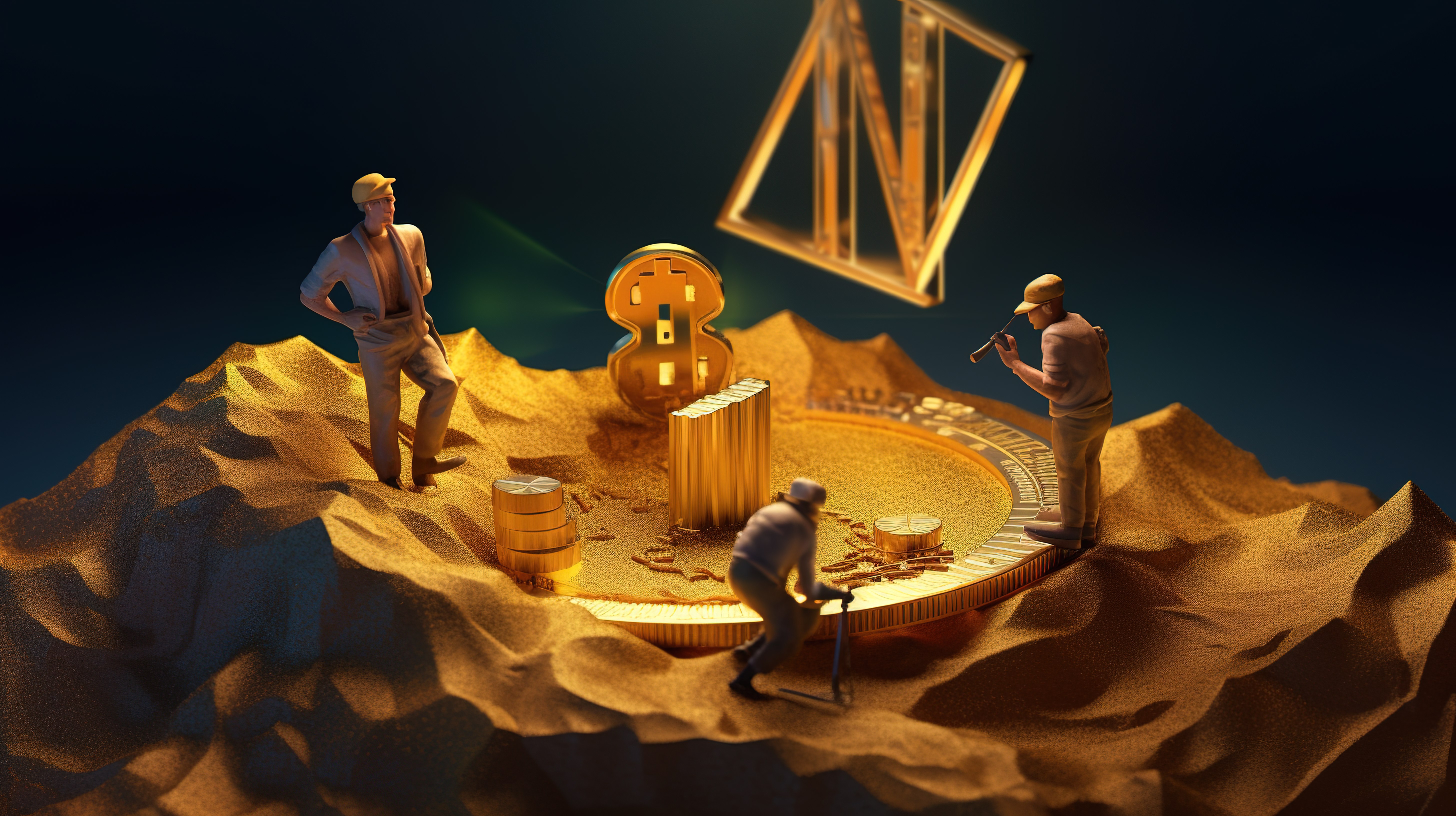 ETH 工作证明和挖矿奖励概念的 3D 插图图片