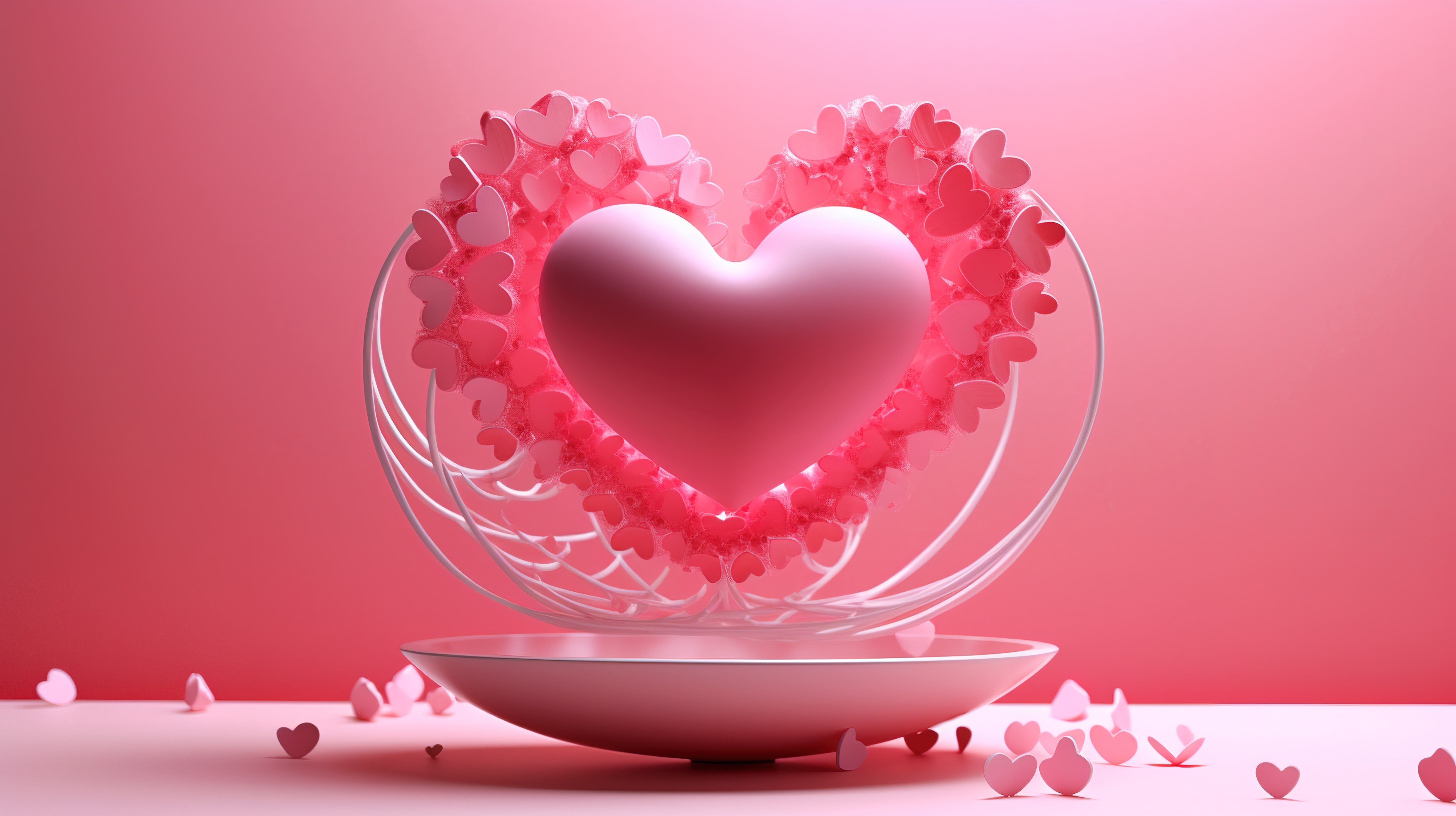 浪漫 3D 壁纸粉红色的心爱情符号情人节婚礼和订婚图片