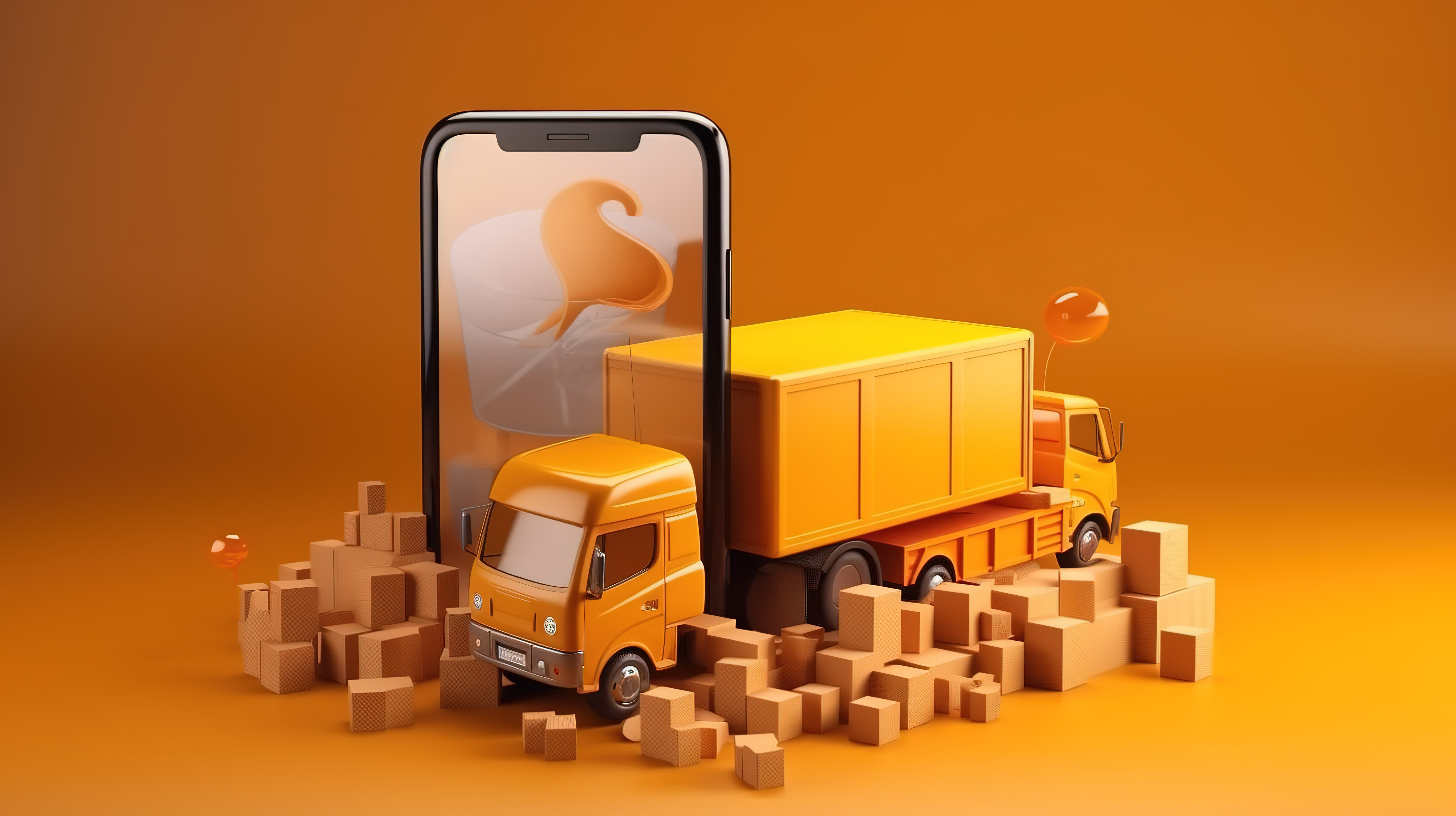 基于移动应用程序的卡车电子商务运输服务的 3D 渲染图片