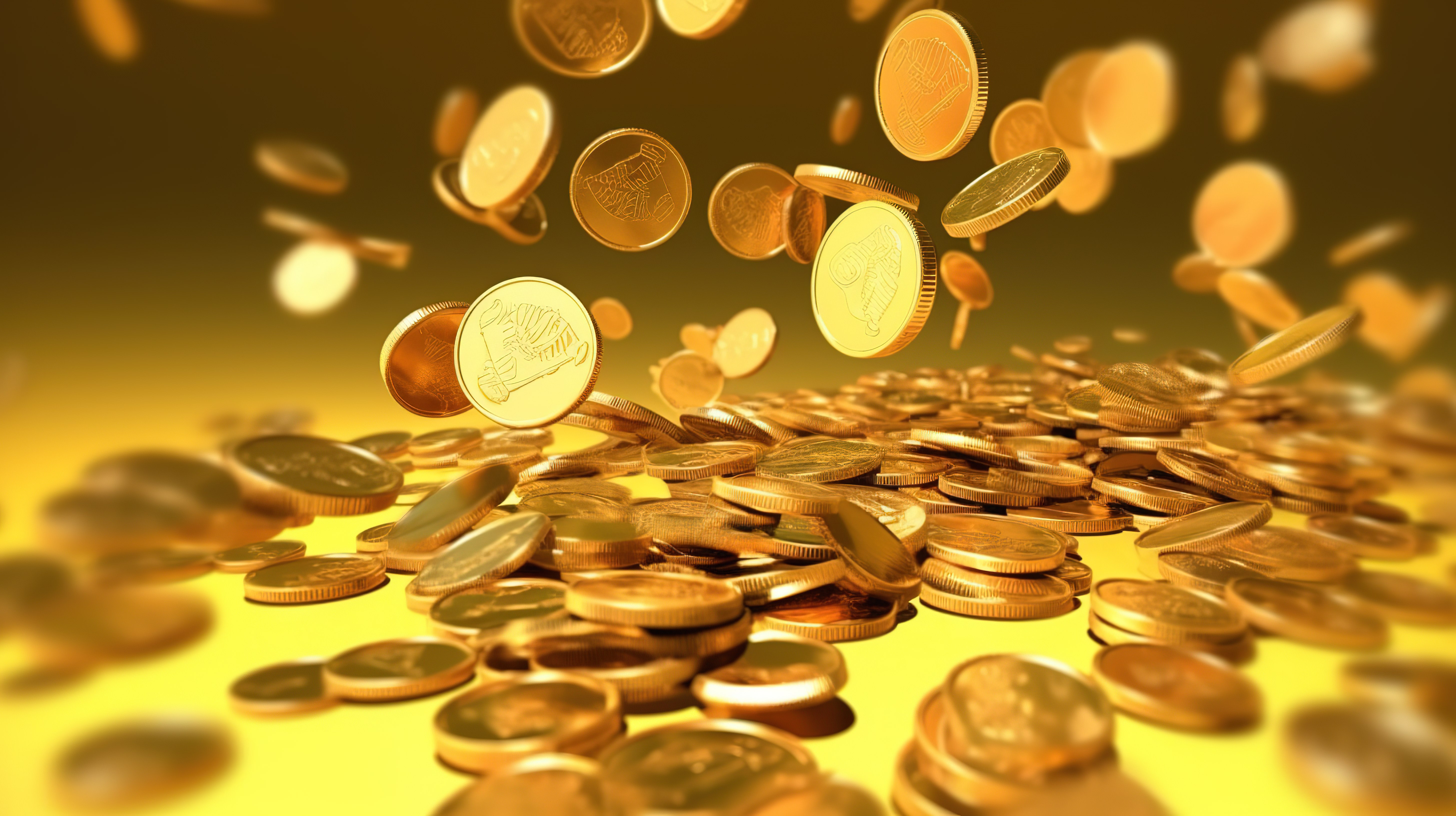 财富翻滚金币掉落的商业银行图像的概念 3D 渲染图片