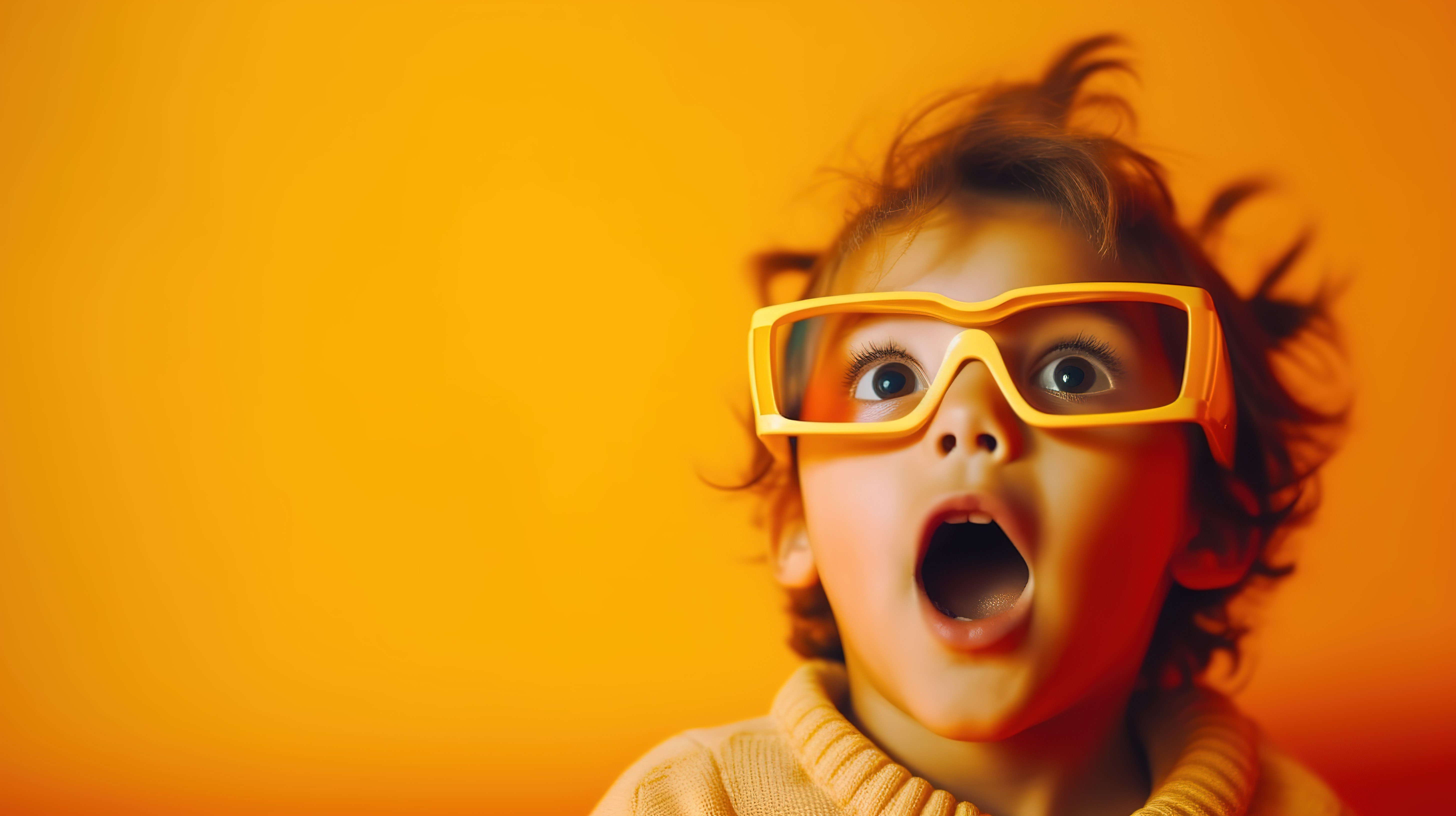 高兴的孩子戴着时尚的 3D 眼镜，享受迷人的电影体验图片