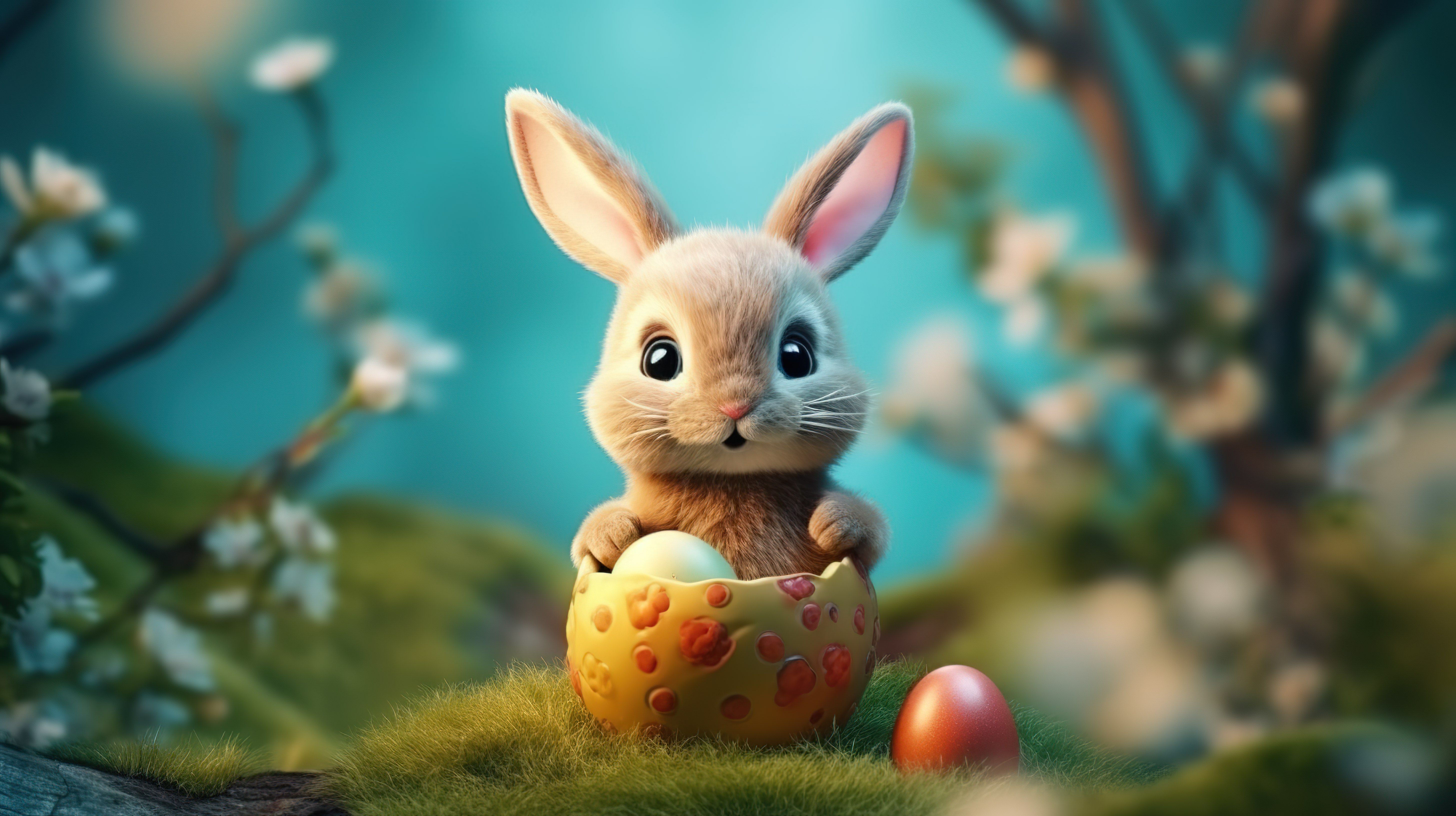 可爱的复活节兔子在 3D 插图中庆祝鸡蛋日图片