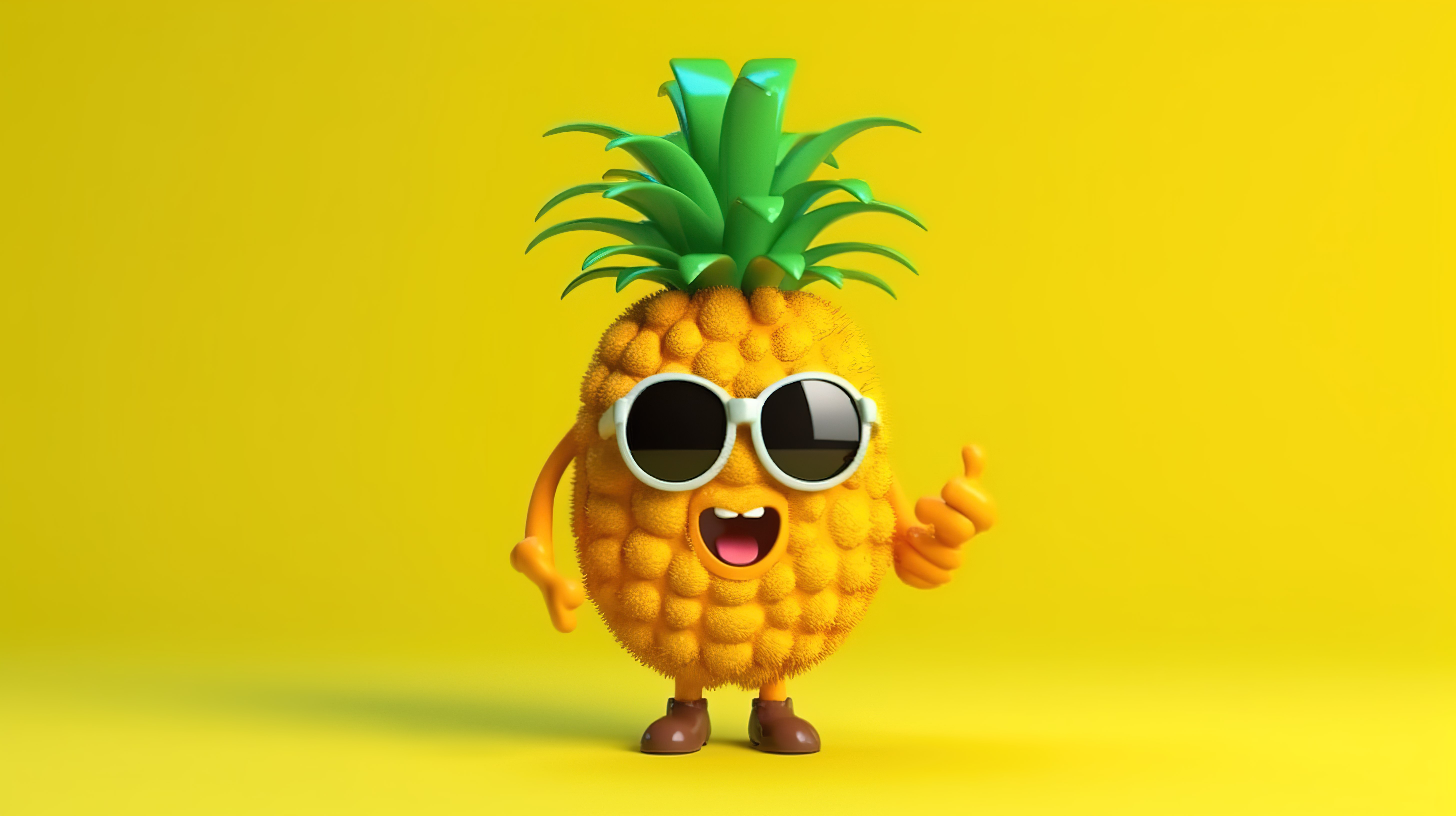 黄色背景 3d 渲染上带有闹钟卡通风格的时髦菠萝吉祥物图片